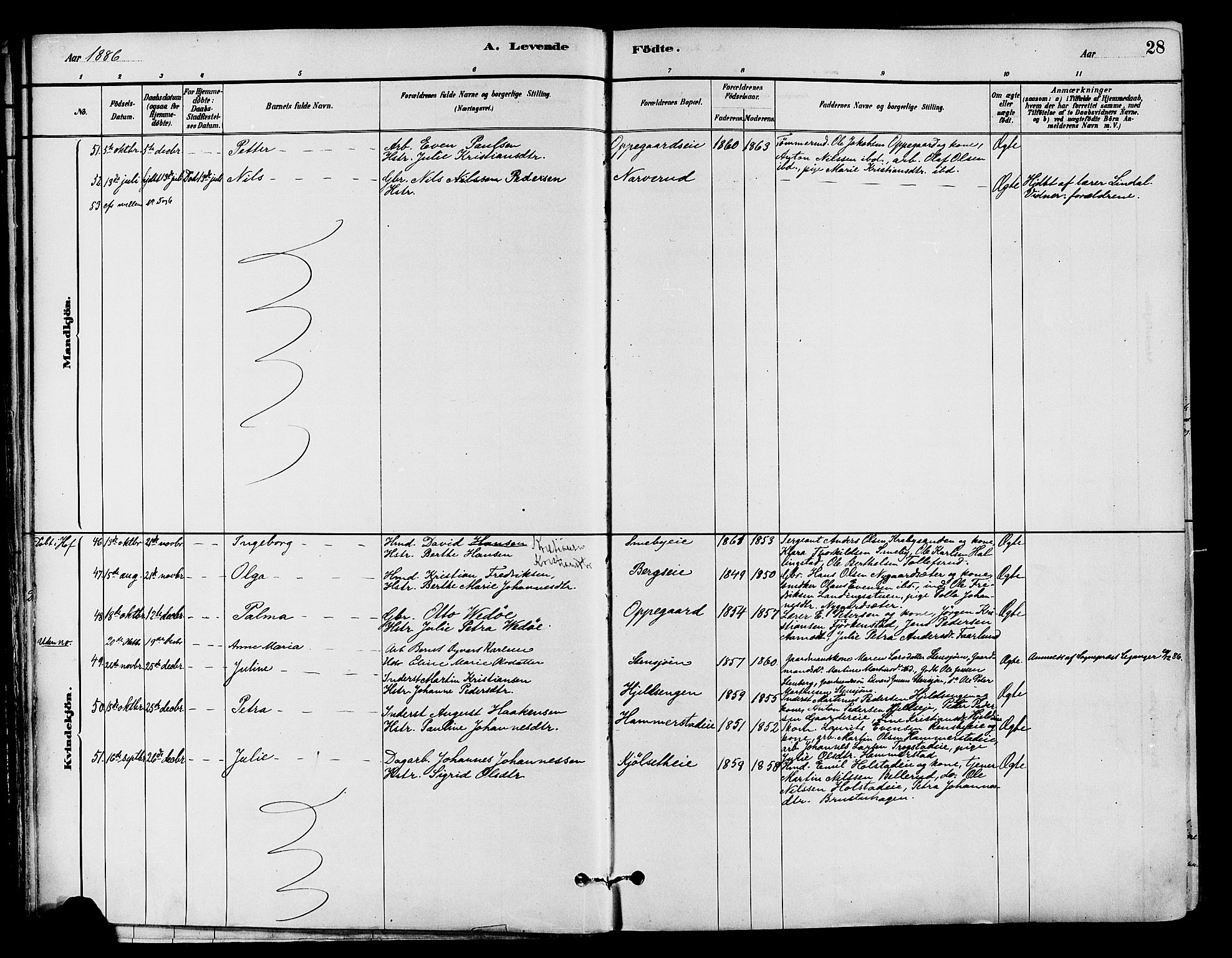 Østre Toten prestekontor, SAH/PREST-104/H/Ha/Haa/L0007: Parish register (official) no. 7, 1881-1896, p. 28
