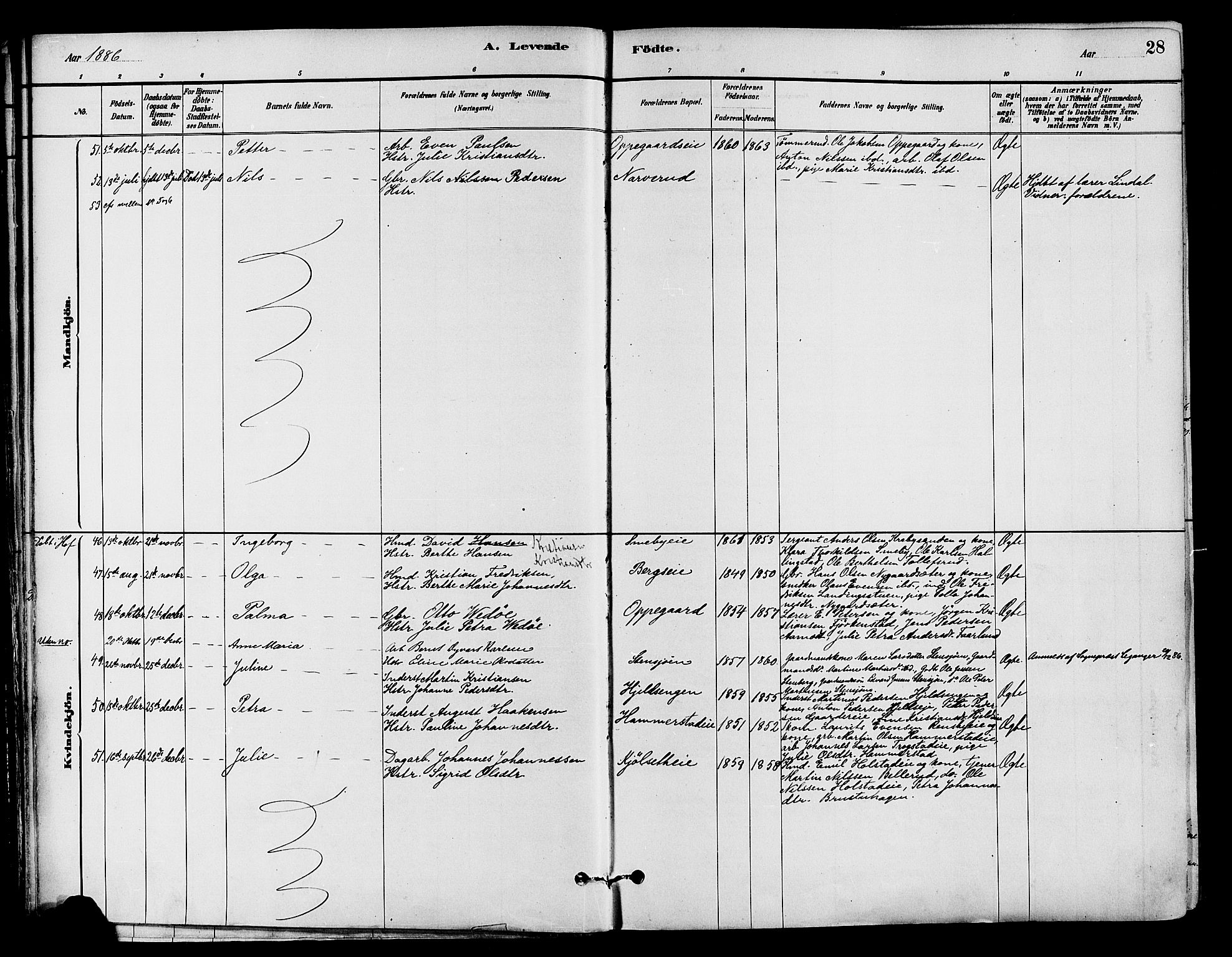 Østre Toten prestekontor, AV/SAH-PREST-104/H/Ha/Haa/L0007: Parish register (official) no. 7, 1881-1896, p. 28