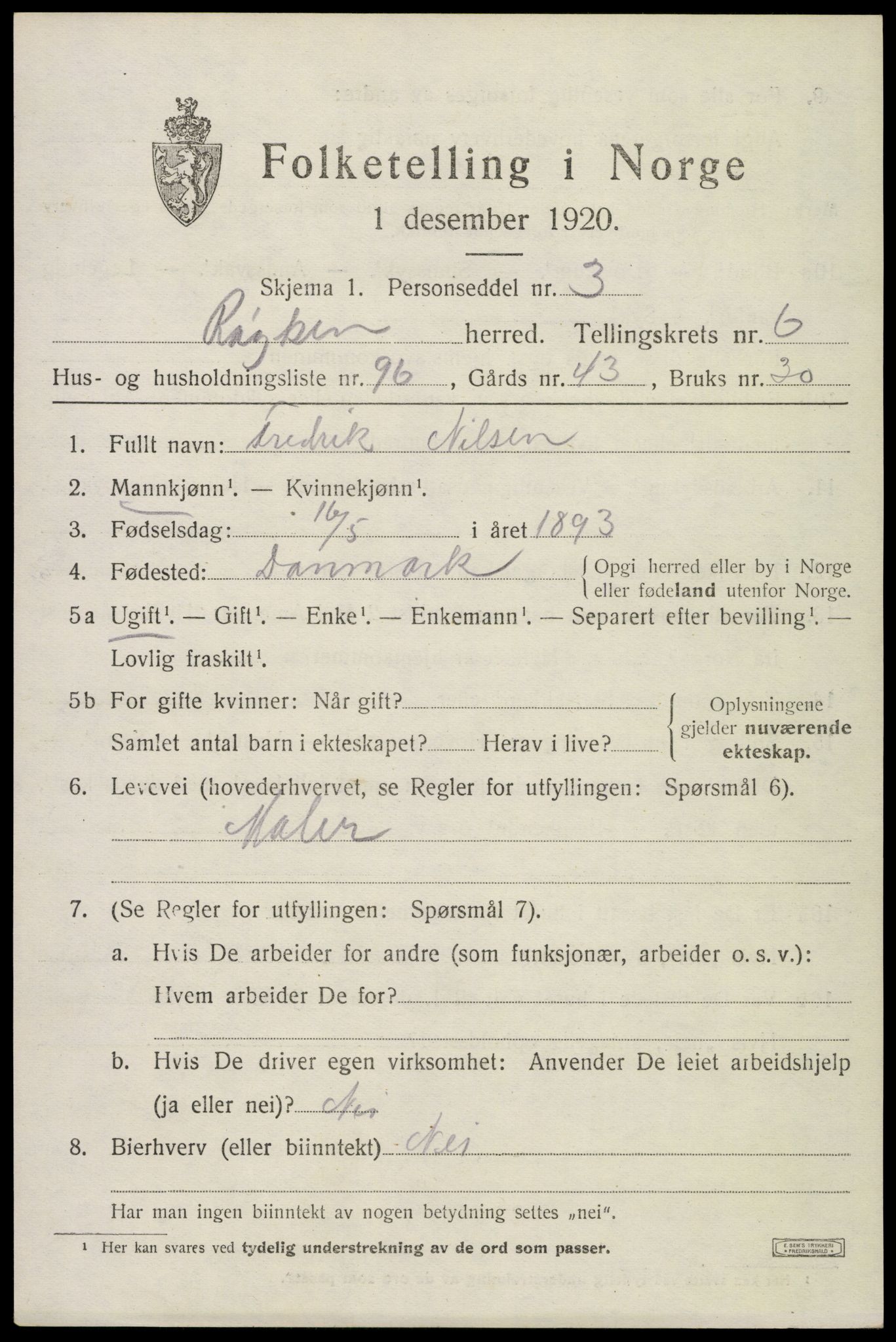 SAKO, 1920 census for Røyken, 1920, p. 10906