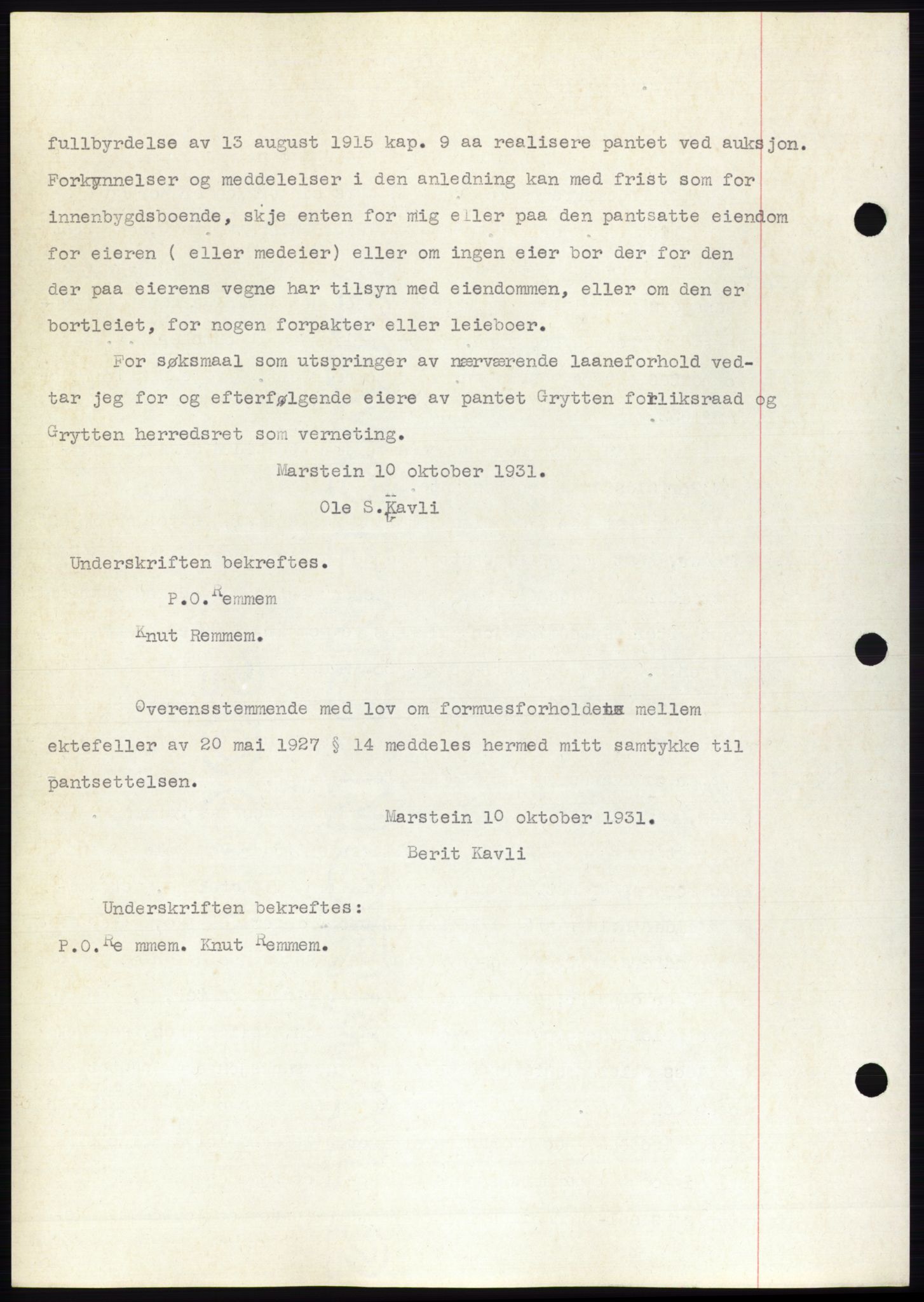 Romsdal sorenskriveri, AV/SAT-A-4149/1/2/2C/L0060: Mortgage book no. 54, 1931-1932, Deed date: 15.10.1931