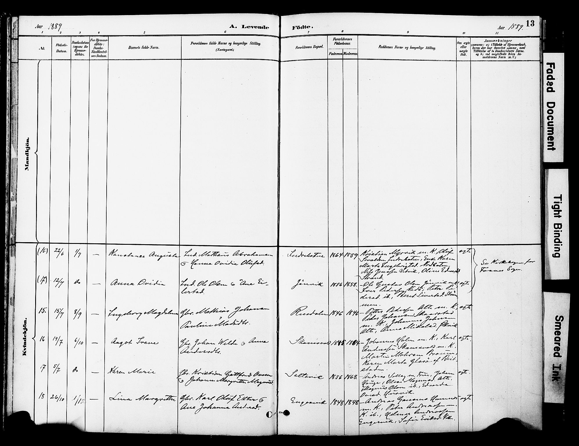 Ministerialprotokoller, klokkerbøker og fødselsregistre - Nord-Trøndelag, SAT/A-1458/774/L0628: Parish register (official) no. 774A02, 1887-1903, p. 13