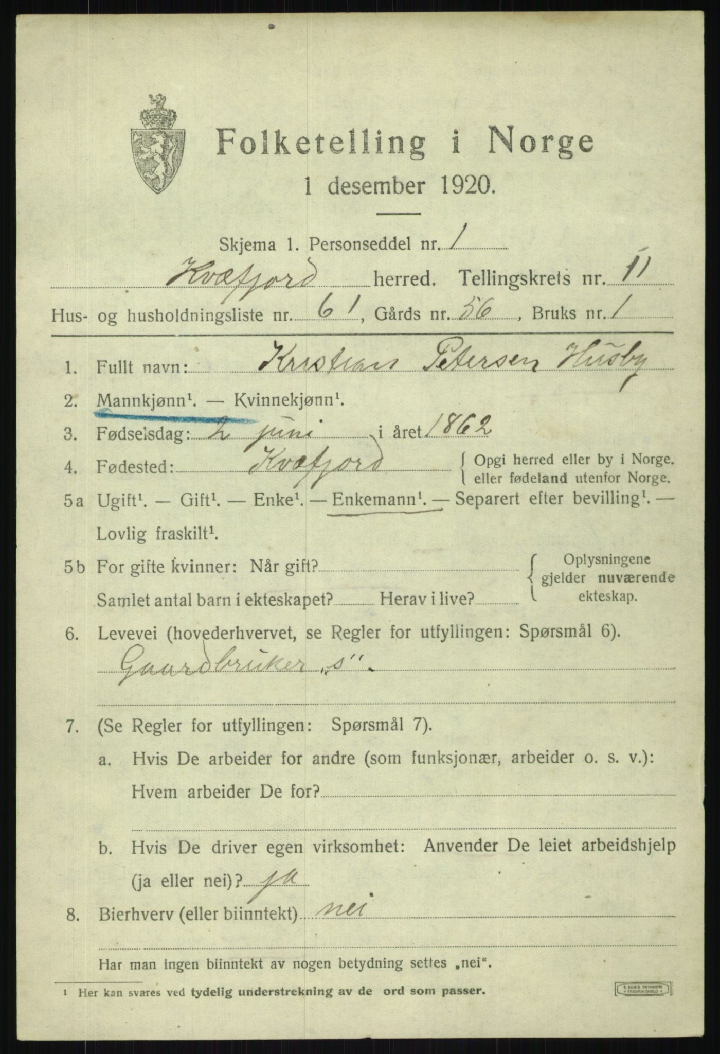 SATØ, 1920 census for Kvæfjord, 1920, p. 5731