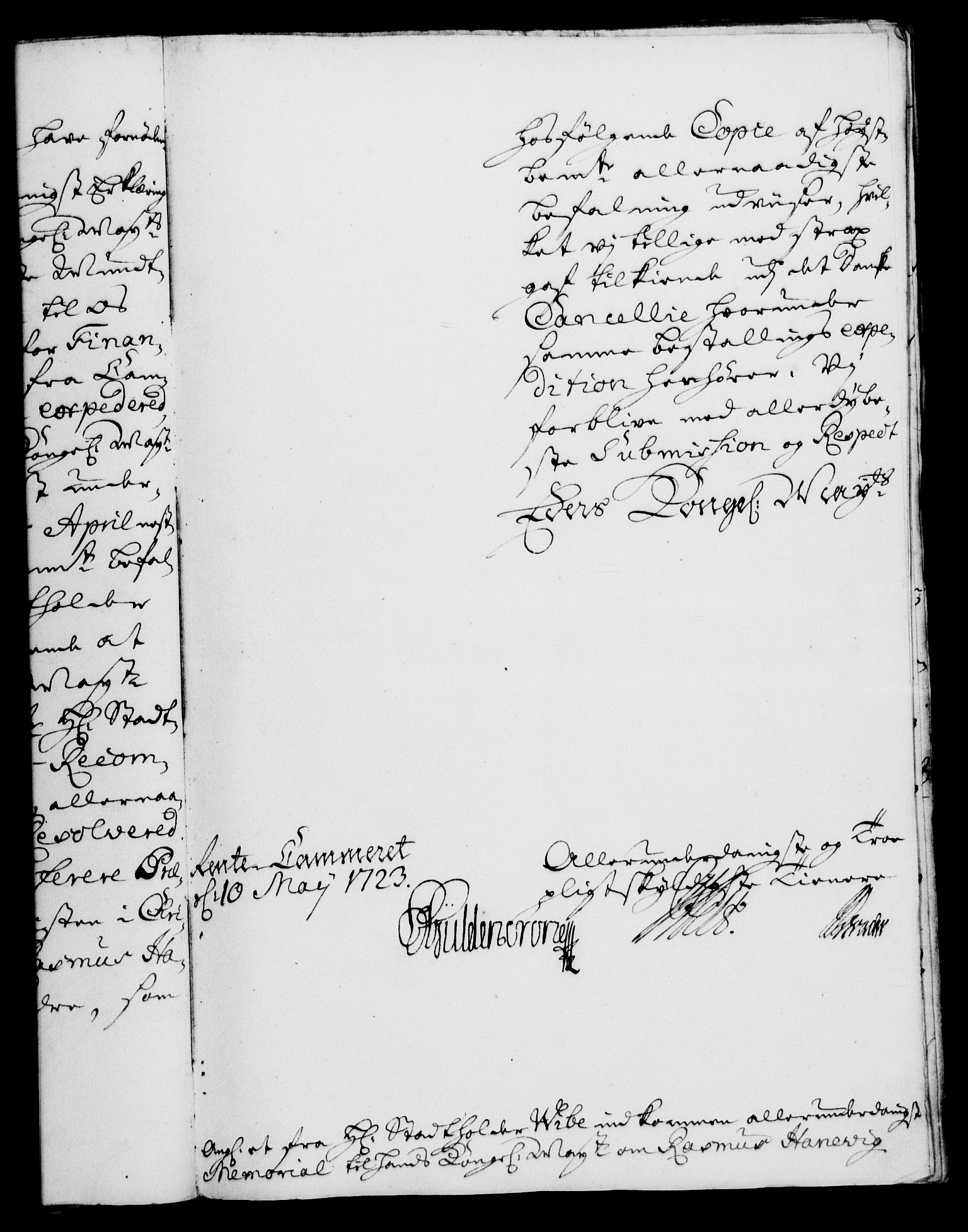 Rentekammeret, Kammerkanselliet, RA/EA-3111/G/Gf/Gfa/L0006: Norsk relasjons- og resolusjonsprotokoll (merket RK 52.6), 1723, p. 595