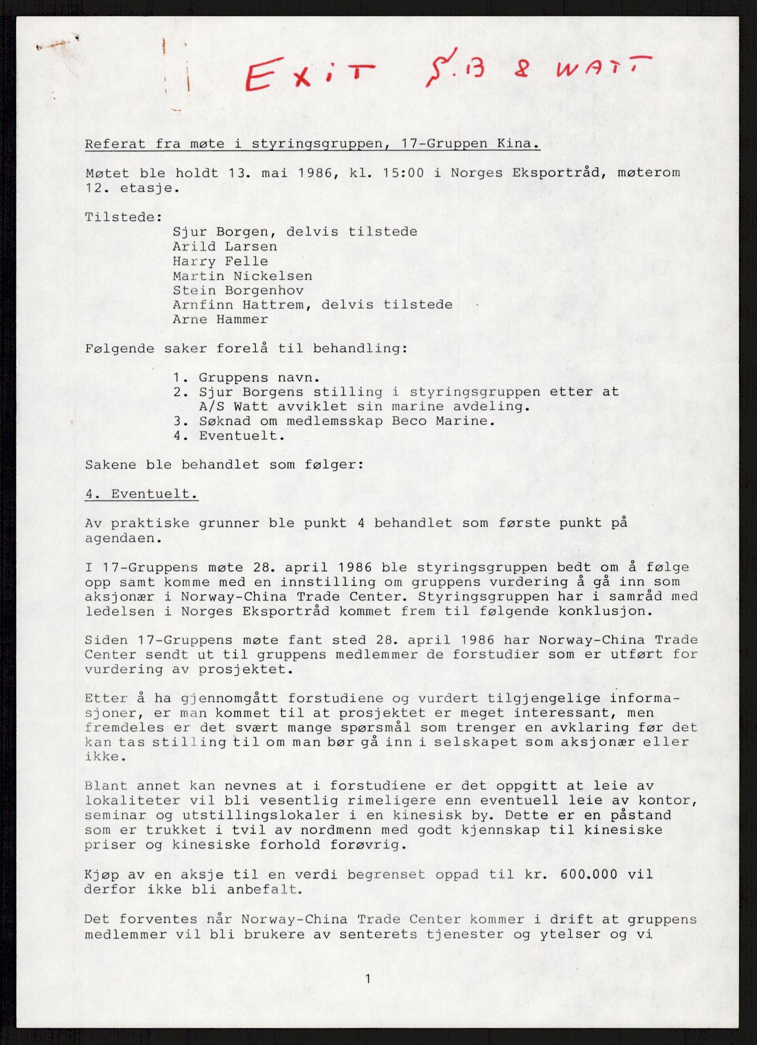 "17-Gruppen Kina", AV/RA-PA-1688/A/L0001: Møtereferater, 1979-1986, p. 271