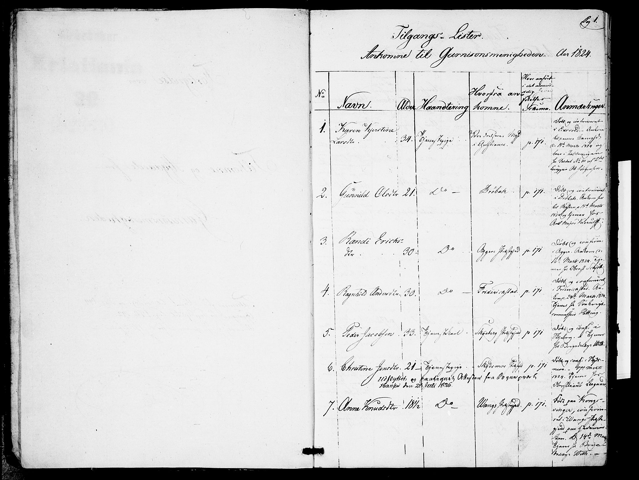 Garnisonsmenigheten Kirkebøker, AV/SAO-A-10846/F/Fa/L0005: Parish register (official) no. 5, 1824-1830, p. 0-1