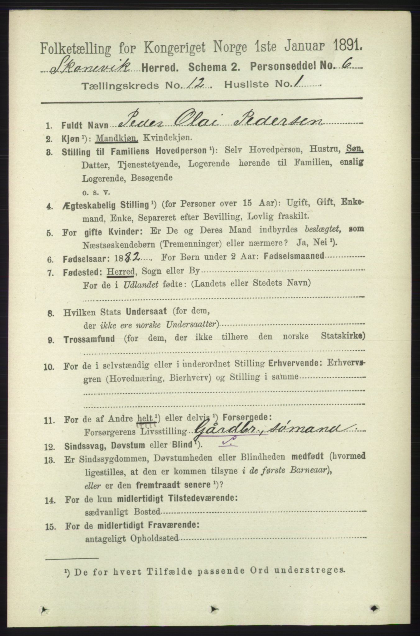 RA, 1891 census for 1212 Skånevik, 1891, p. 3761