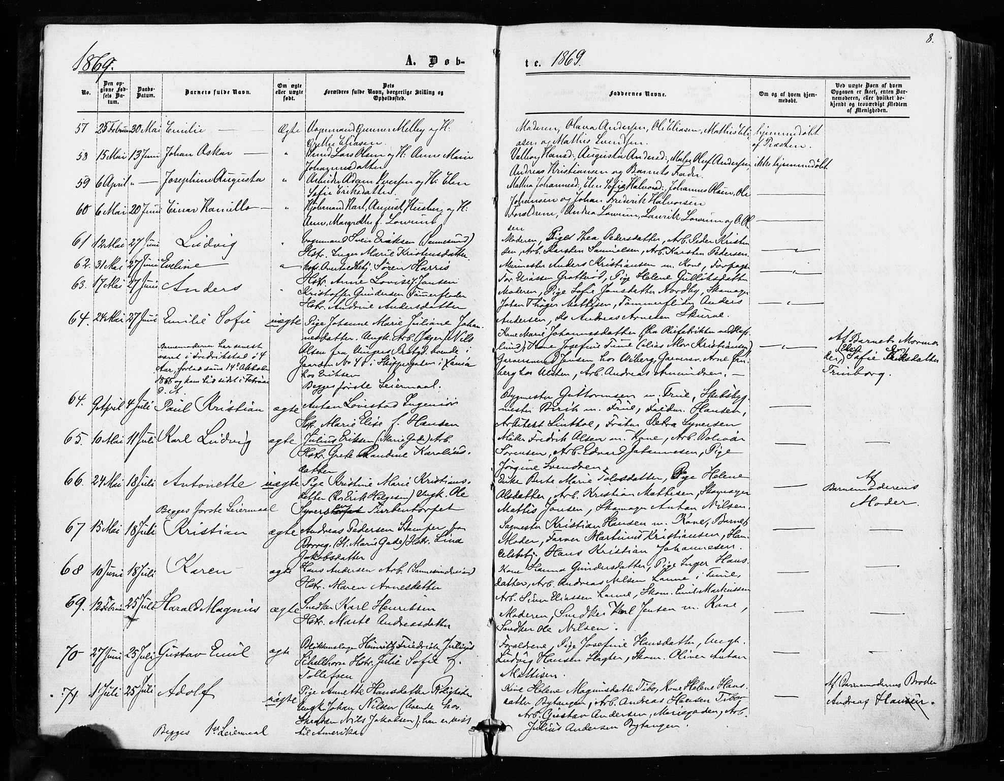 Sarpsborg prestekontor Kirkebøker, AV/SAO-A-2006/F/Fa/L0002: Parish register (official) no. 2, 1869-1877, p. 8