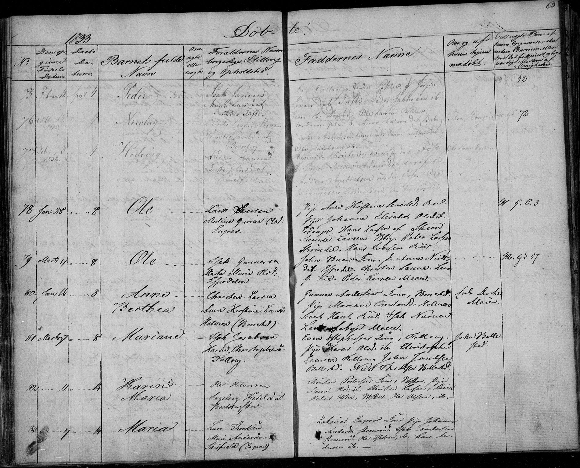 Gjerpen kirkebøker, AV/SAKO-A-265/F/Fa/L0006: Parish register (official) no. I 6, 1829-1834, p. 63