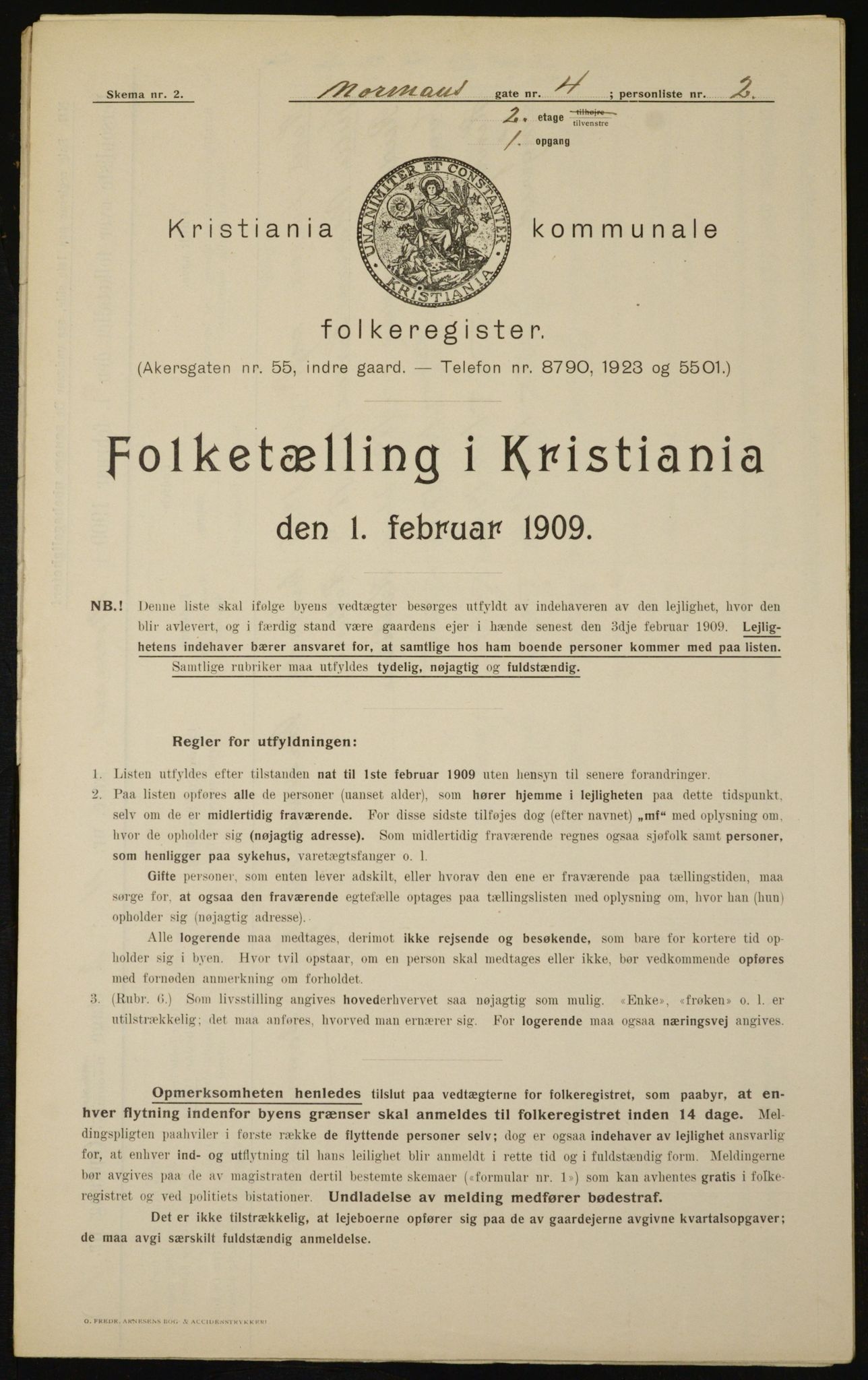 OBA, Municipal Census 1909 for Kristiania, 1909, p. 66173