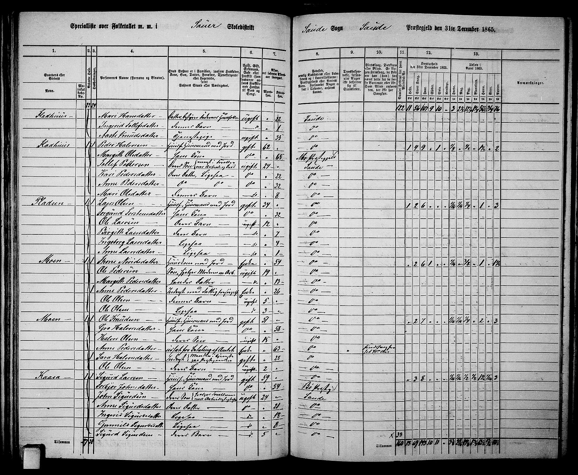 RA, 1865 census for Sauherad, 1865, p. 93