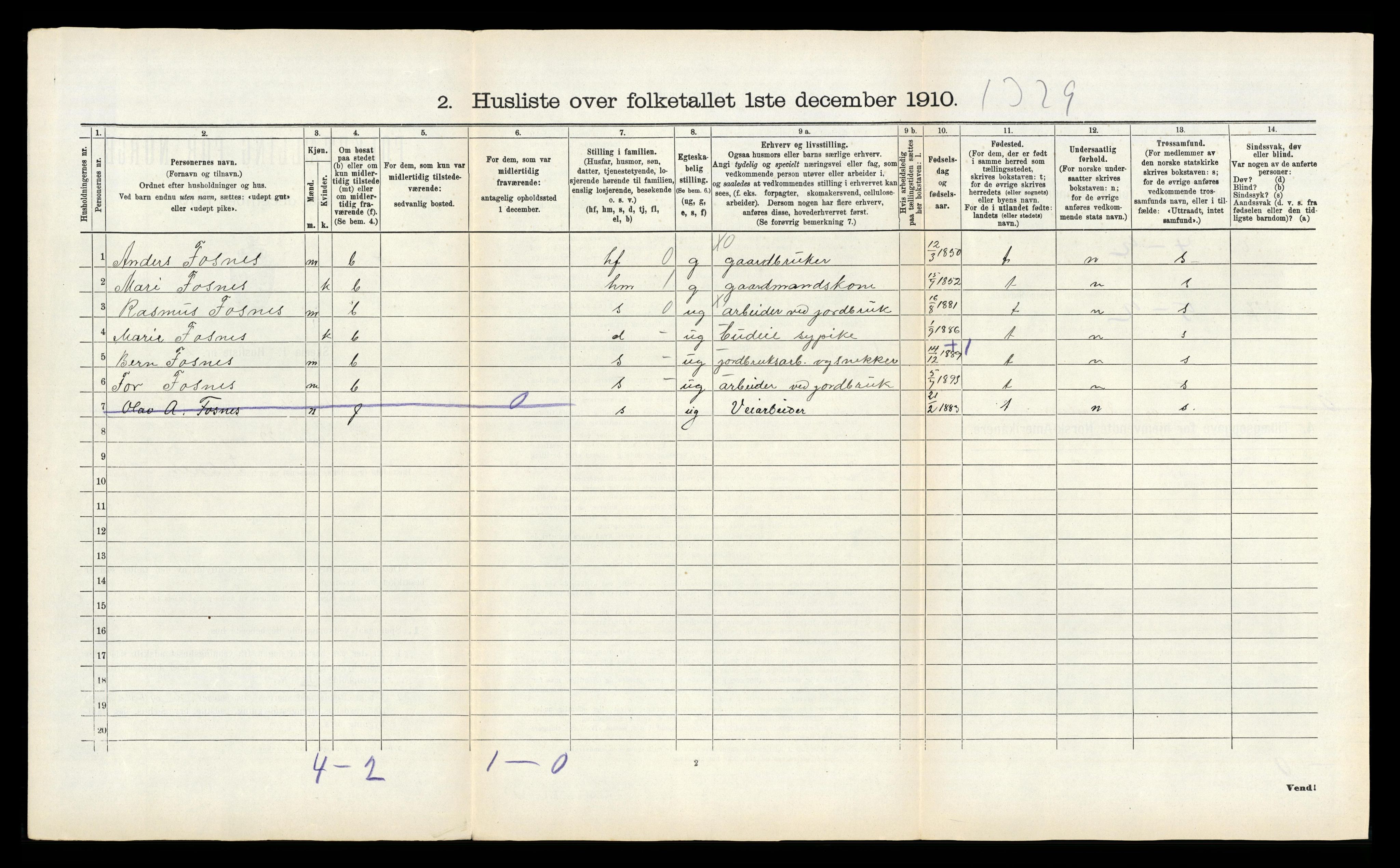 RA, 1910 census for Stryn, 1910, p. 310