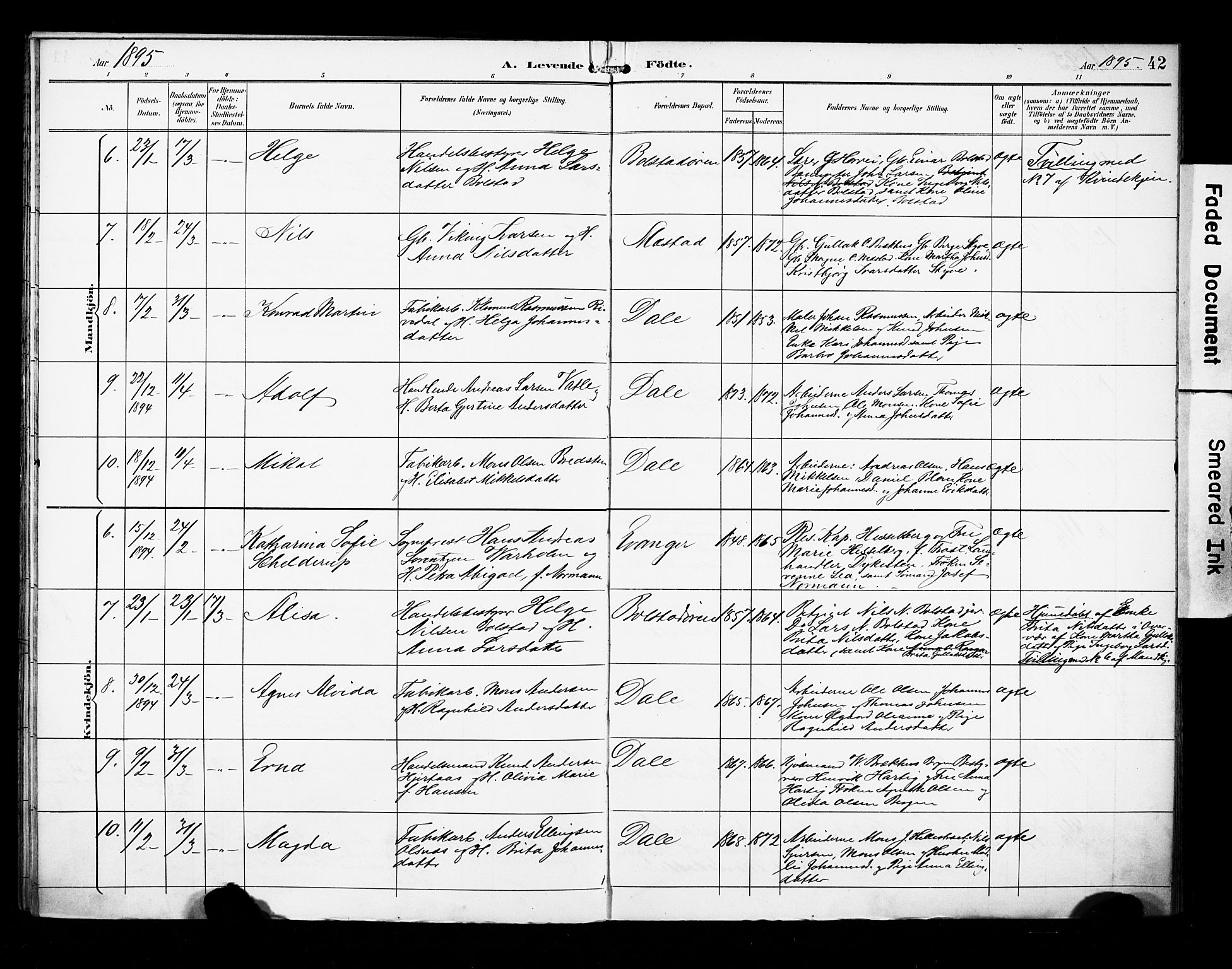 Evanger sokneprestembete, AV/SAB-A-99924: Parish register (official) no. A 2, 1892-1899, p. 42