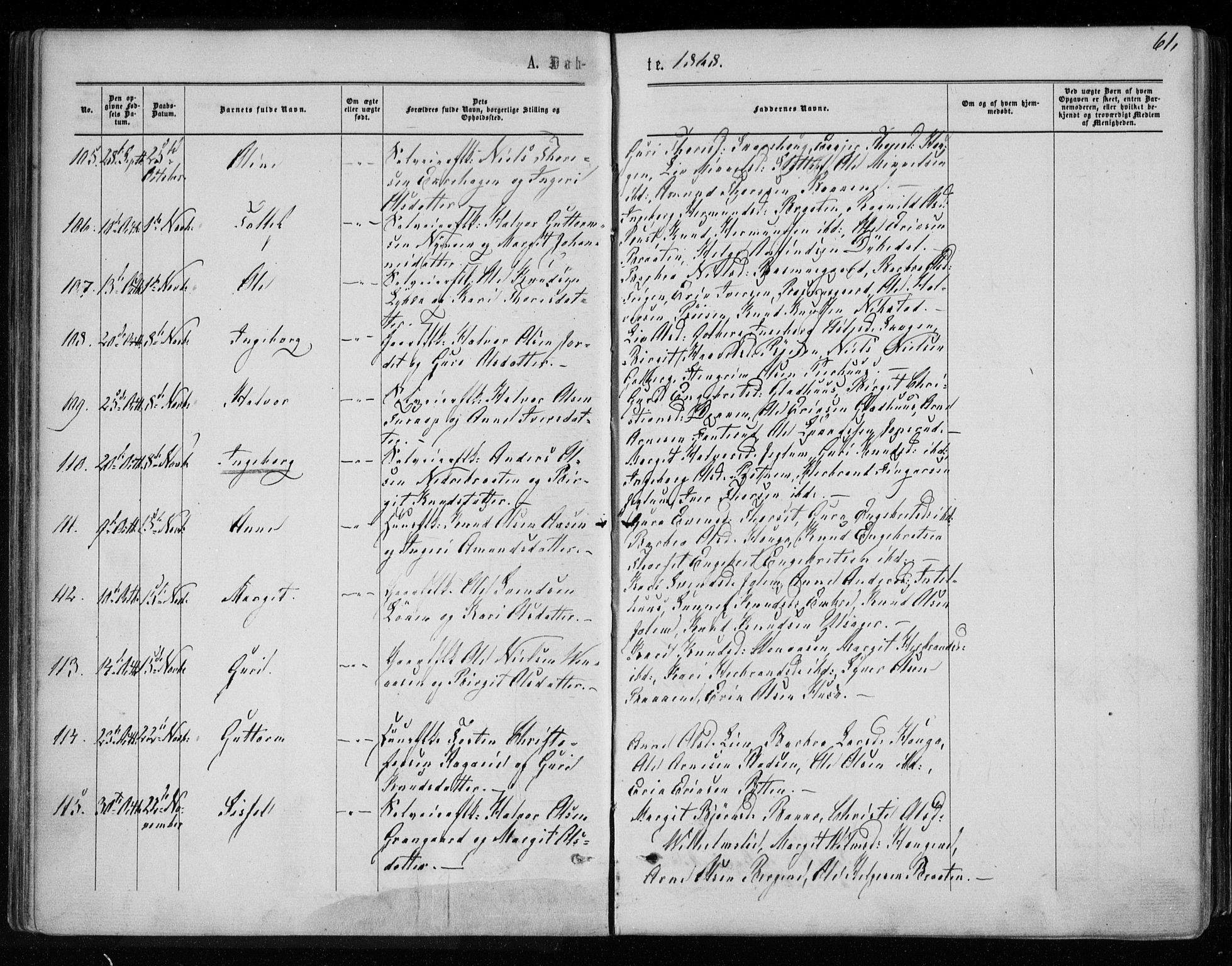 Gol kirkebøker, SAKO/A-226/F/Fa/L0003: Parish register (official) no. I 3, 1863-1875, p. 61