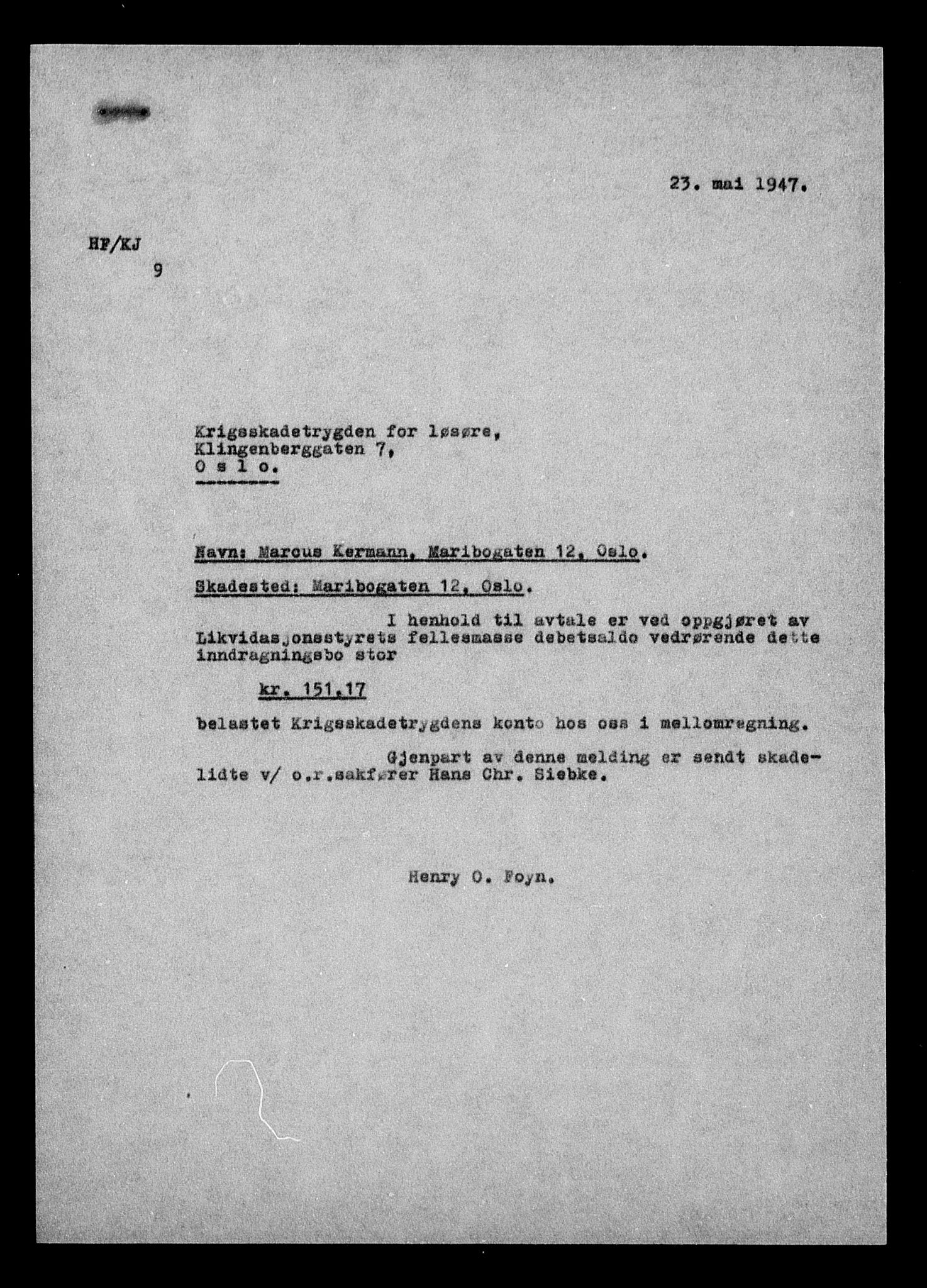 Justisdepartementet, Tilbakeføringskontoret for inndratte formuer, AV/RA-S-1564/H/Hc/Hcc/L0951: --, 1945-1947, p. 5