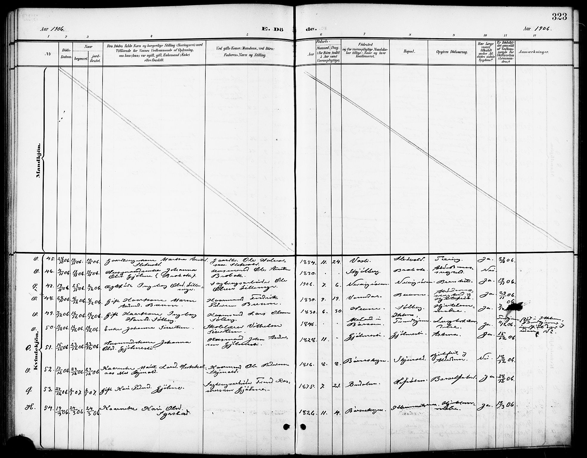 Ministerialprotokoller, klokkerbøker og fødselsregistre - Sør-Trøndelag, AV/SAT-A-1456/668/L0819: Parish register (copy) no. 668C08, 1899-1912, p. 323