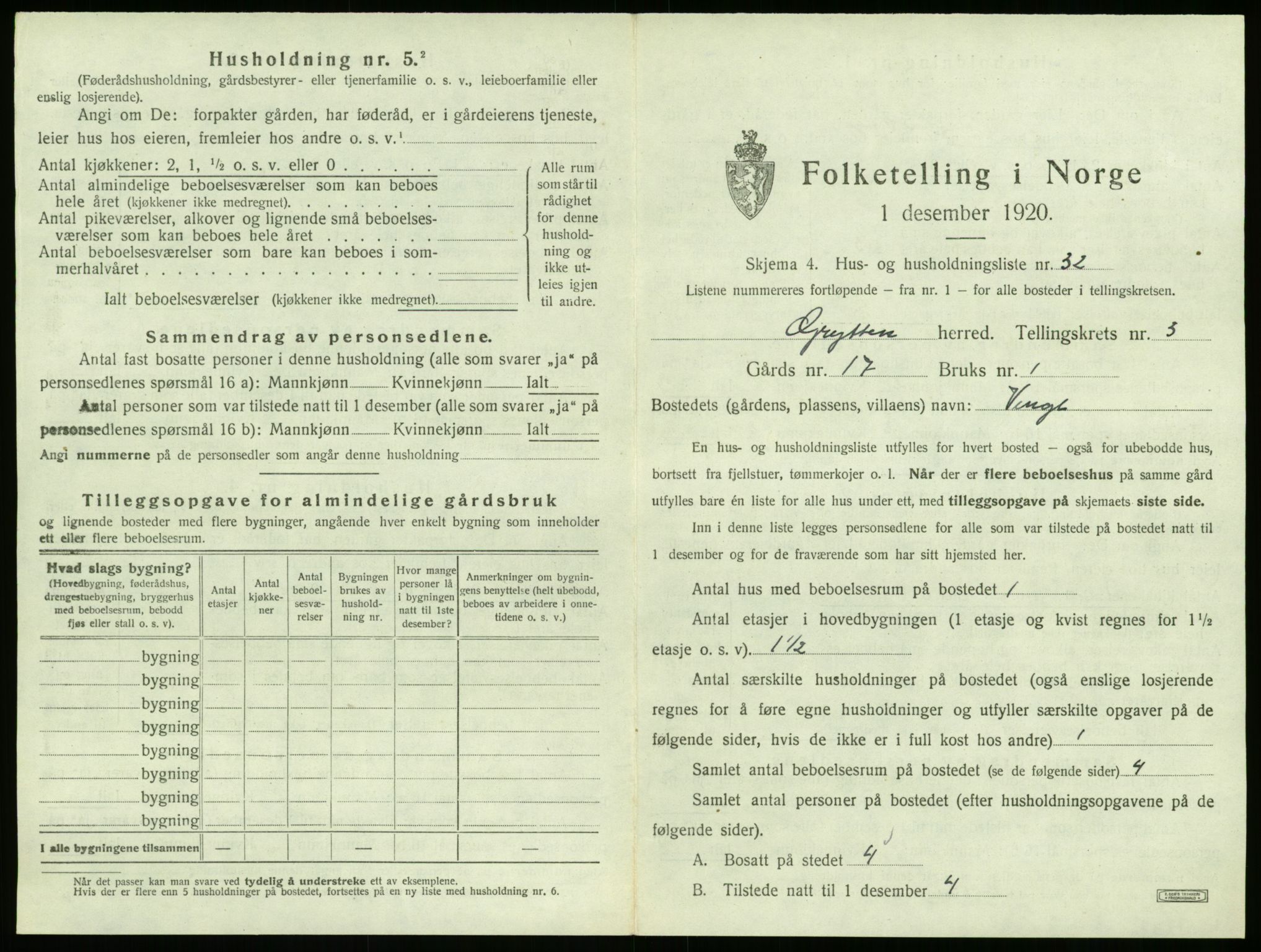 SAT, 1920 census for Grytten, 1920, p. 348