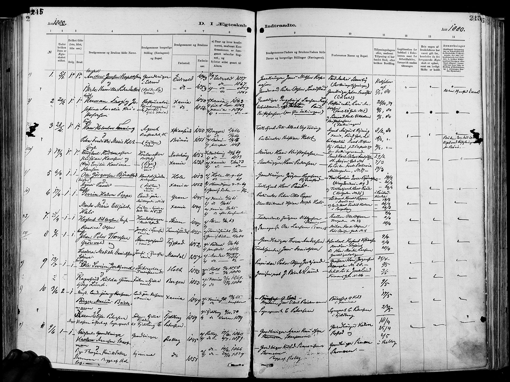 Garnisonsmenigheten Kirkebøker, SAO/A-10846/F/Fa/L0012: Parish register (official) no. 12, 1880-1893, p. 215