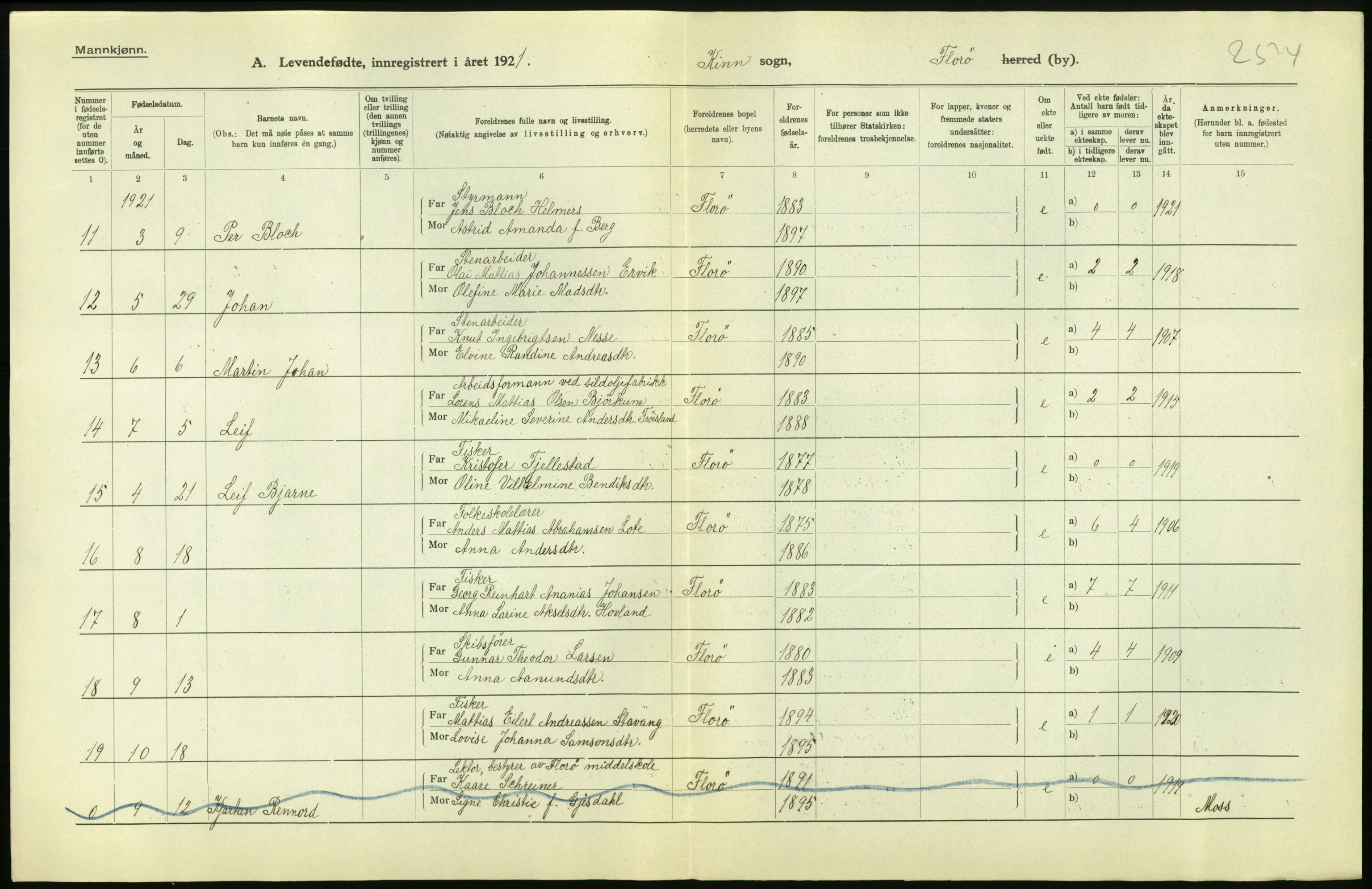 Statistisk sentralbyrå, Sosiodemografiske emner, Befolkning, AV/RA-S-2228/D/Df/Dfc/Dfca/L0039: Florø by: Levendefødte menn og kvinner, gifte, døde., 1921, p. 6