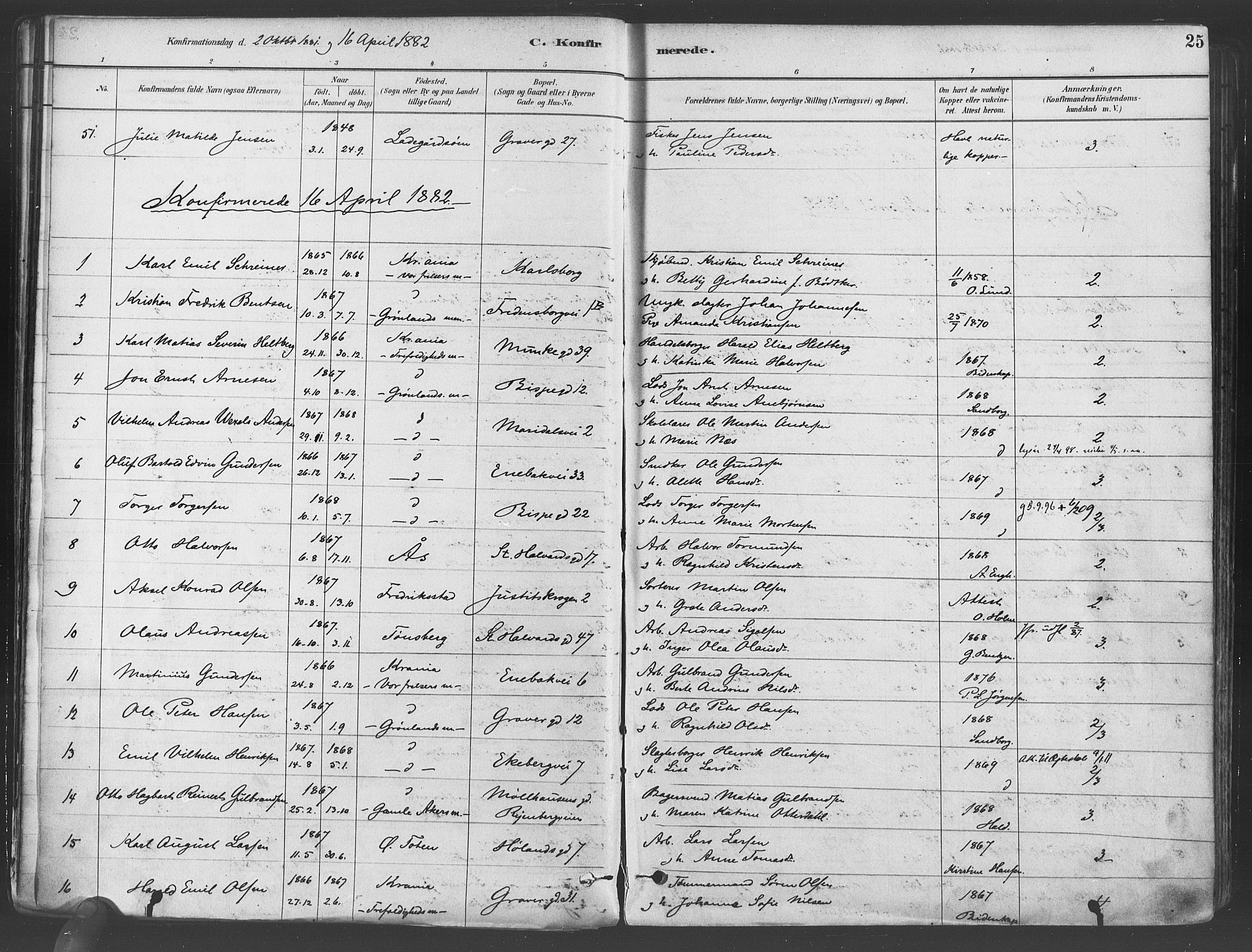 Gamlebyen prestekontor Kirkebøker, AV/SAO-A-10884/F/Fa/L0006: Parish register (official) no. 6, 1881-1890, p. 25