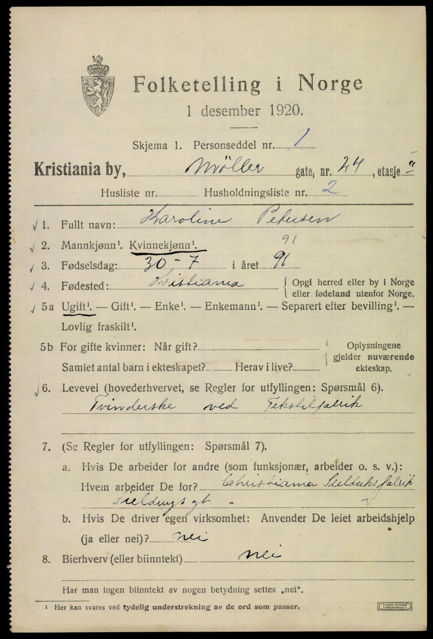 SAO, 1920 census for Kristiania, 1920, p. 407689