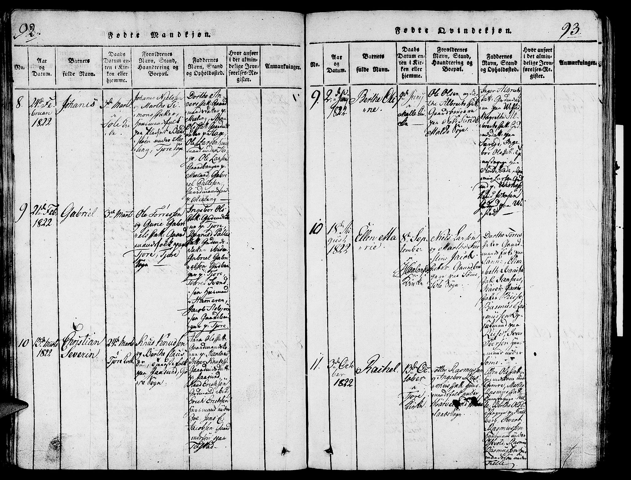 Håland sokneprestkontor, AV/SAST-A-101802/001/30BA/L0004: Parish register (official) no. A 4, 1815-1829, p. 92-93