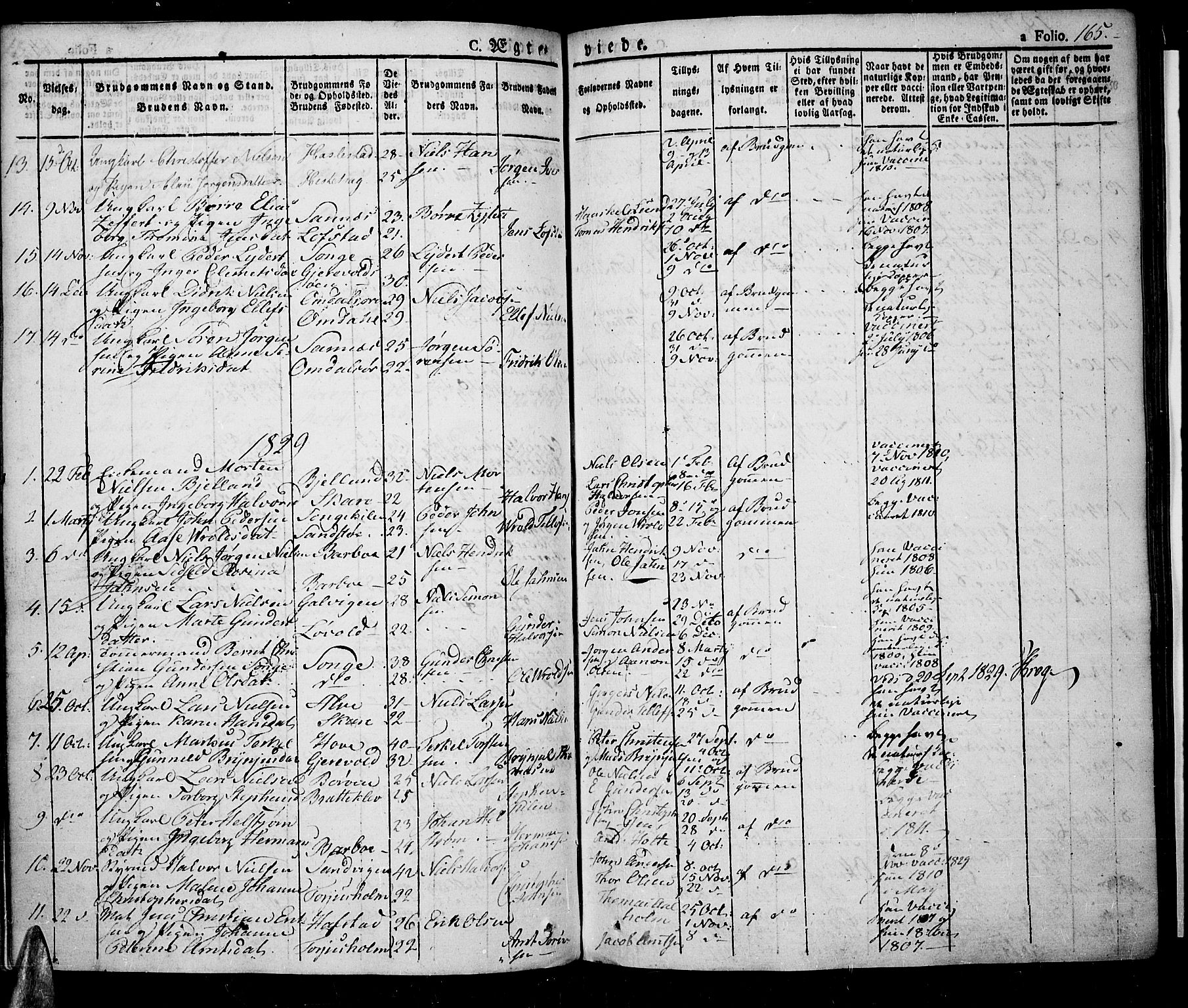Tromøy sokneprestkontor, SAK/1111-0041/F/Fa/L0003: Parish register (official) no. A 3, 1825-1837, p. 165