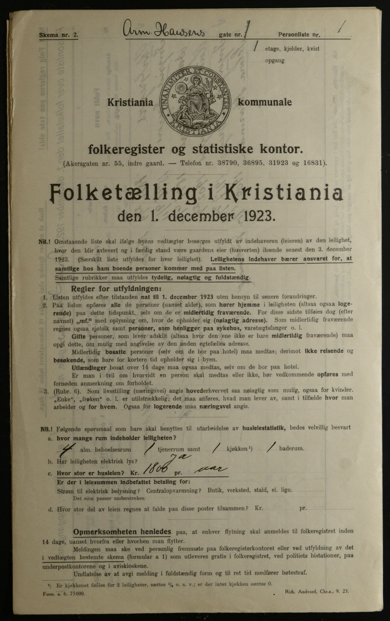 OBA, Municipal Census 1923 for Kristiania, 1923, p. 2578