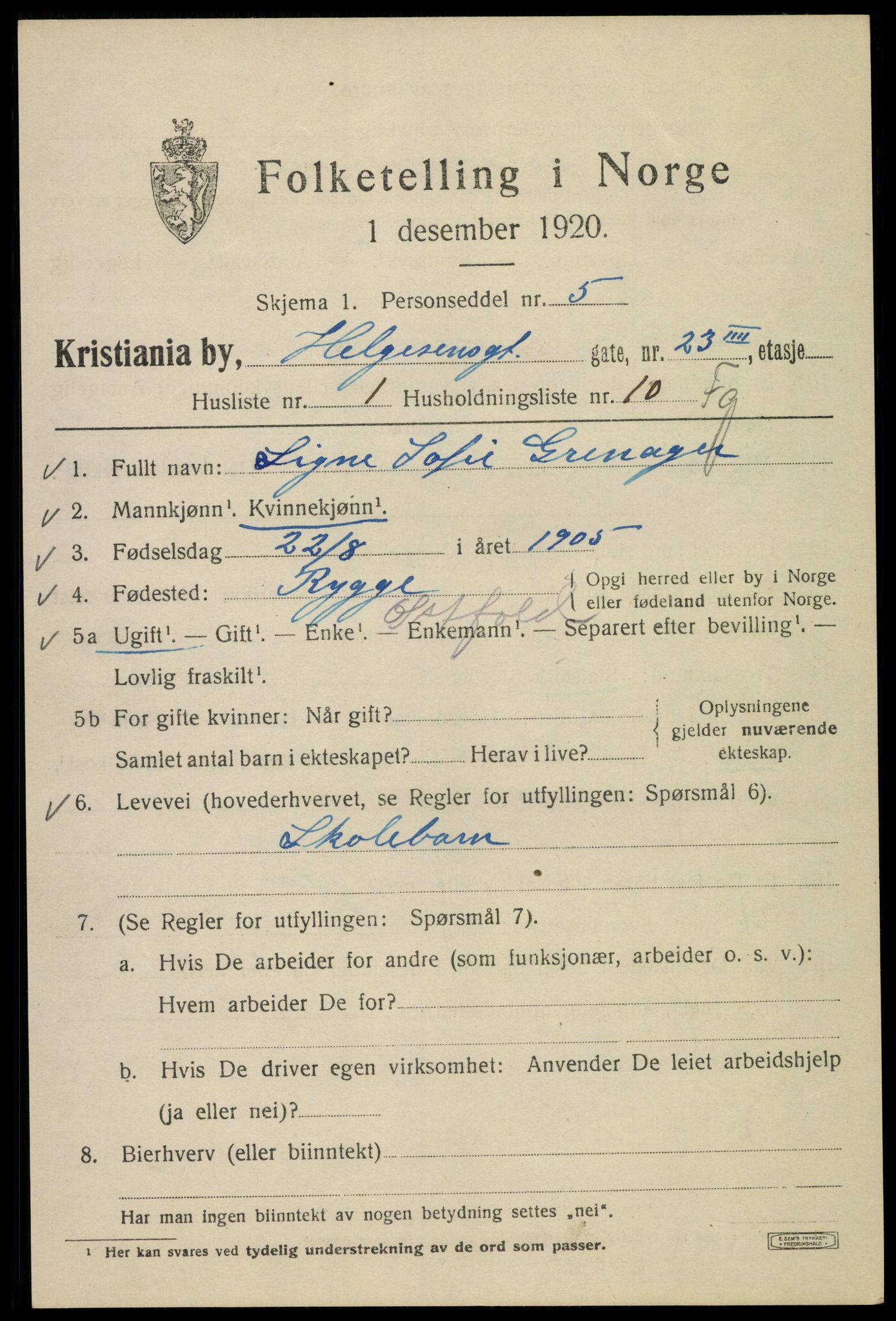 SAO, 1920 census for Kristiania, 1920, p. 284309