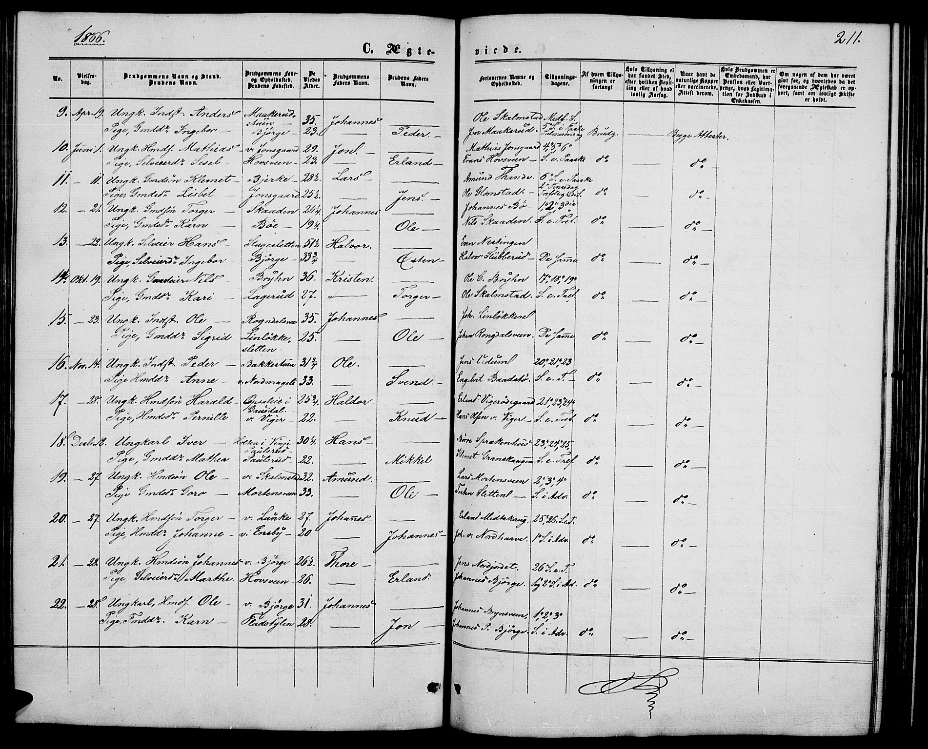 Øyer prestekontor, SAH/PREST-084/H/Ha/Hab/L0001: Parish register (copy) no. 1, 1863-1877, p. 211