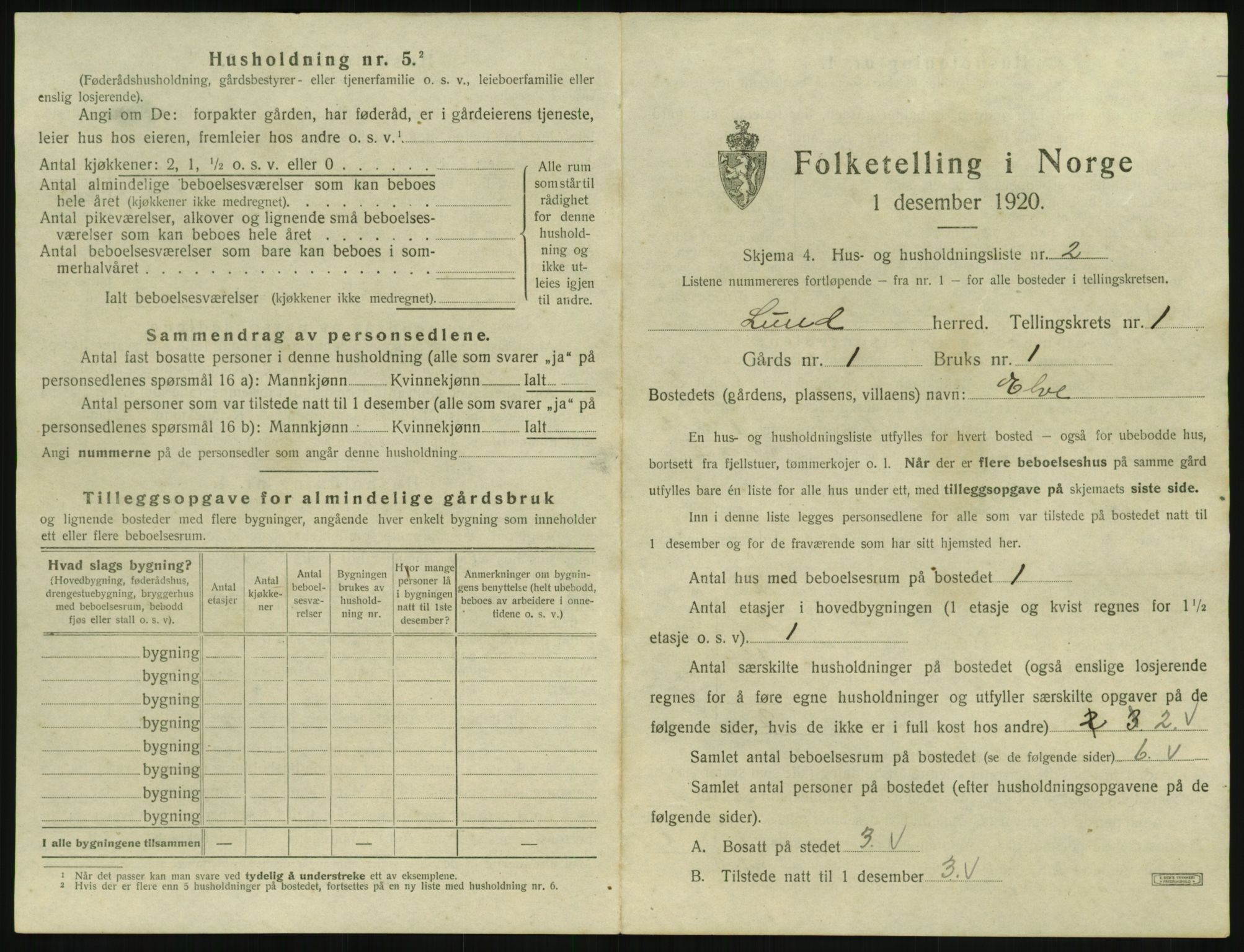 SAST, 1920 census for Lund, 1920, p. 42