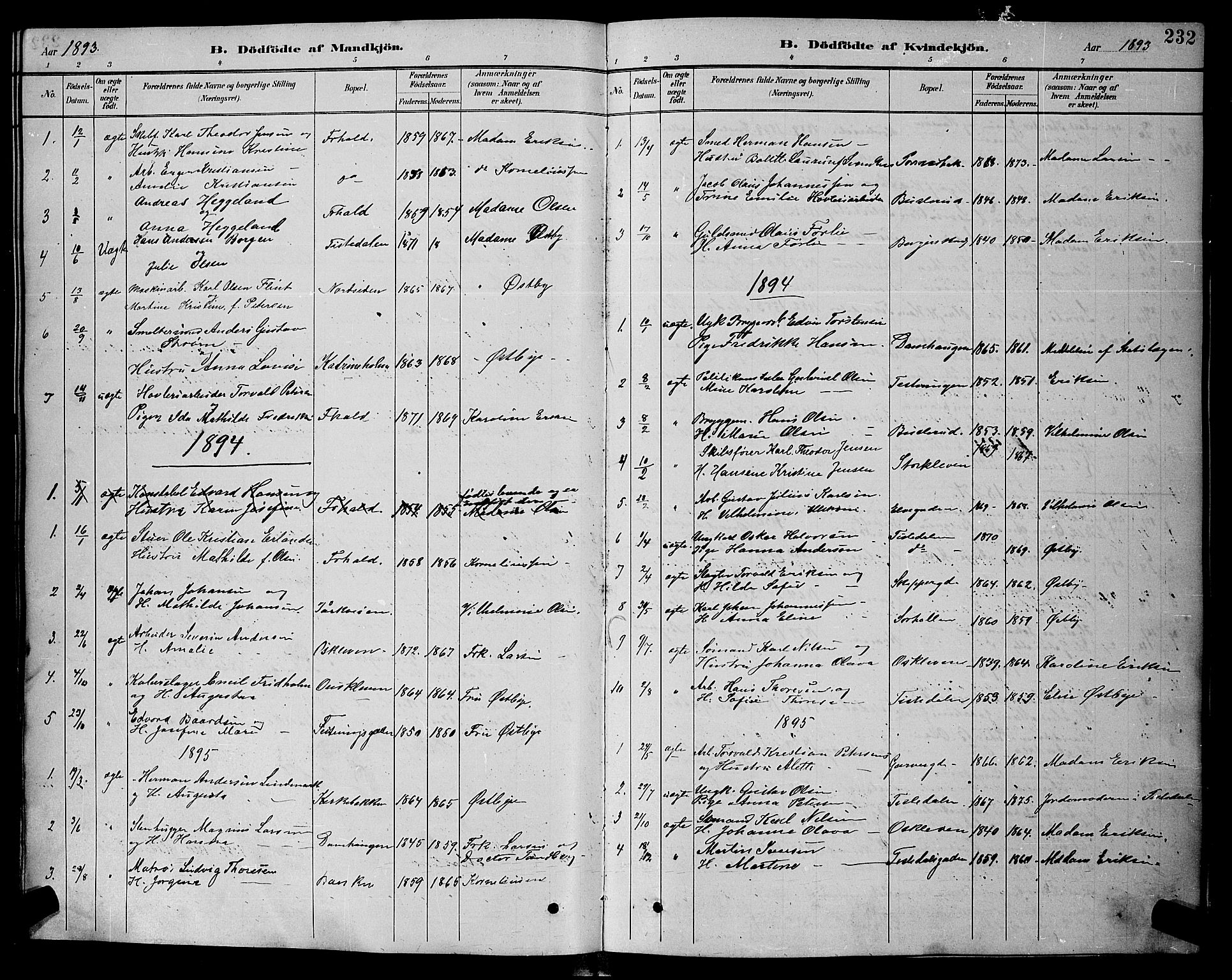 Halden prestekontor Kirkebøker, SAO/A-10909/G/Ga/L0008: Parish register (copy) no. 8, 1885-1899, p. 232