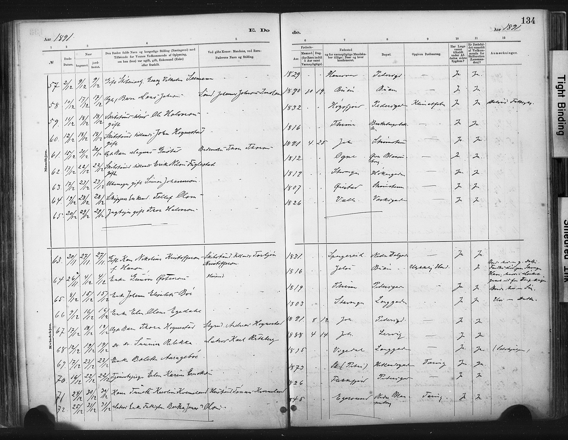 St. Johannes sokneprestkontor, SAST/A-101814/001/30/30BA/L0003: Parish register (official) no. A 3, 1885-1910, p. 134