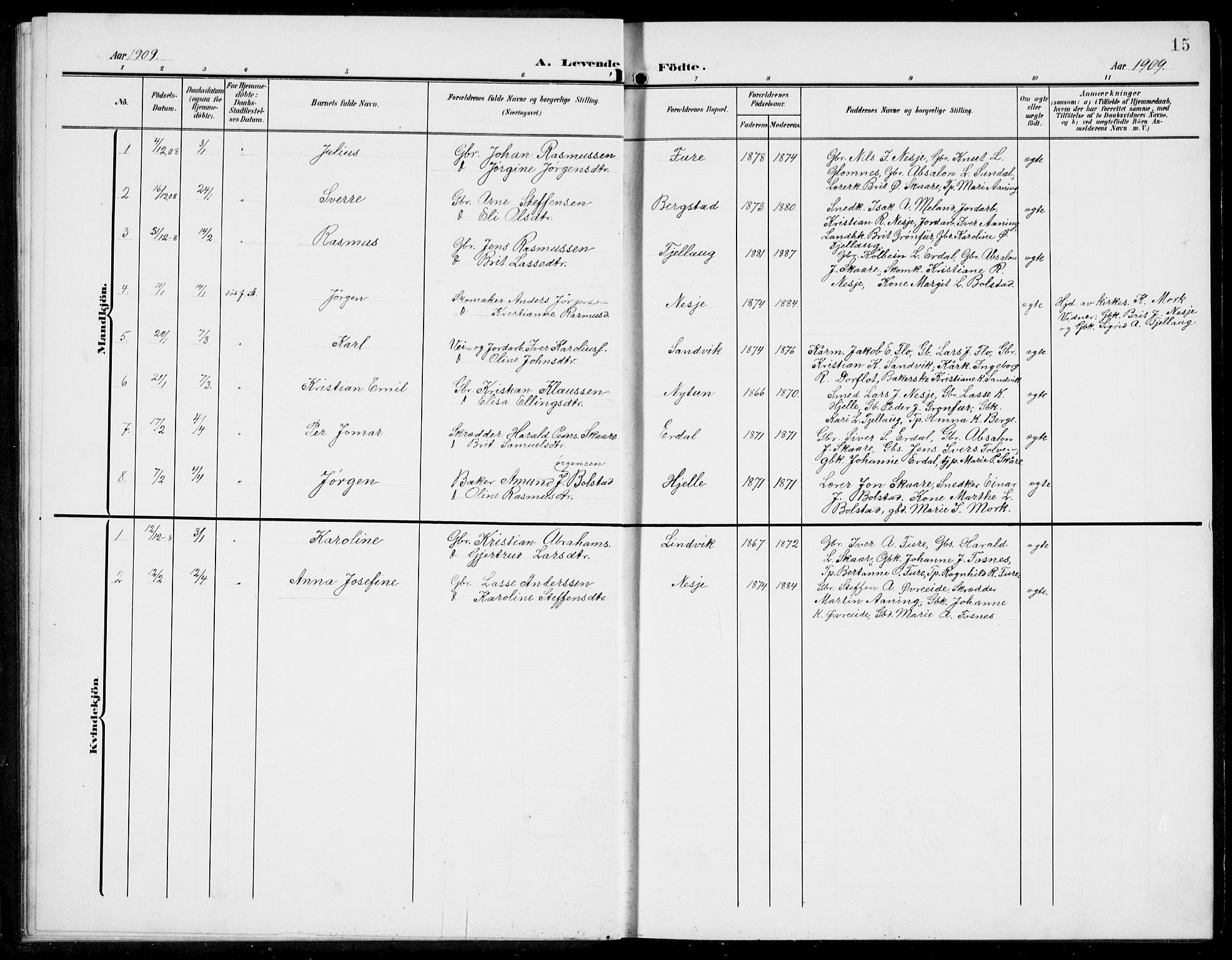 Stryn Sokneprestembete, SAB/A-82501: Parish register (copy) no. C 4, 1905-1936, p. 15