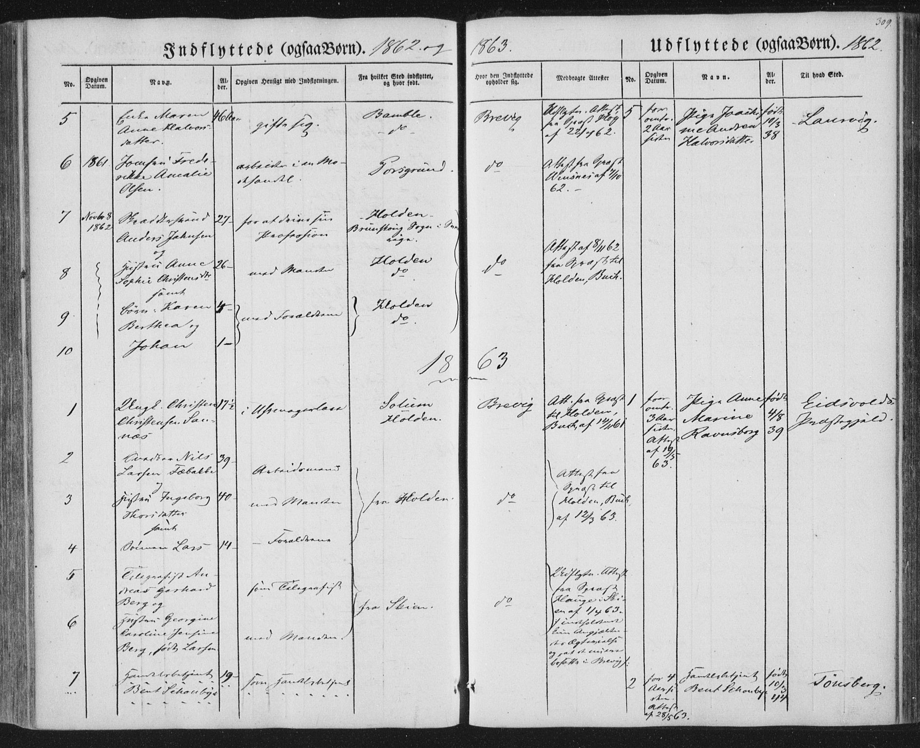 Brevik kirkebøker, SAKO/A-255/F/Fa/L0005: Parish register (official) no. 5, 1847-1865, p. 309