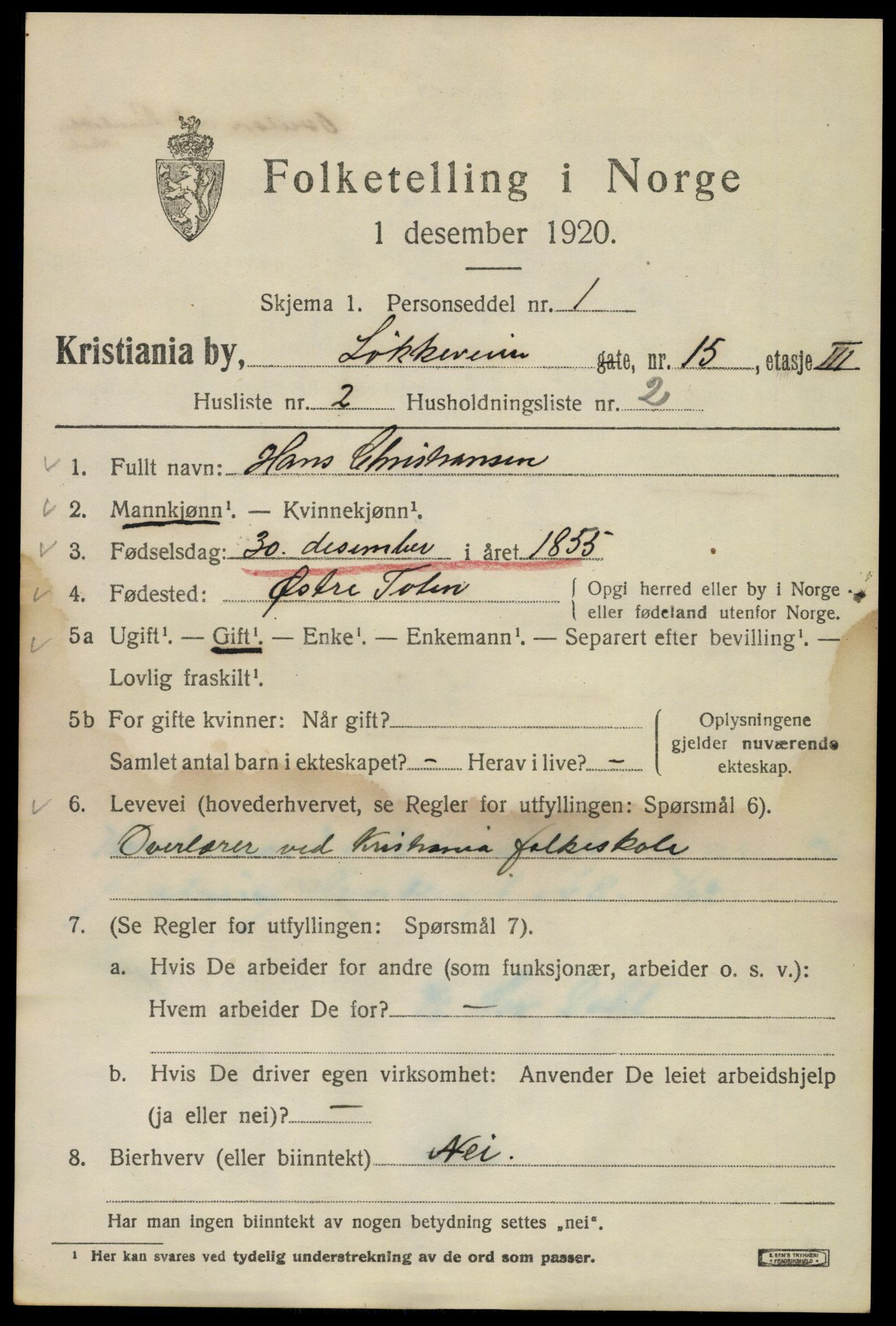 SAO, 1920 census for Kristiania, 1920, p. 367939