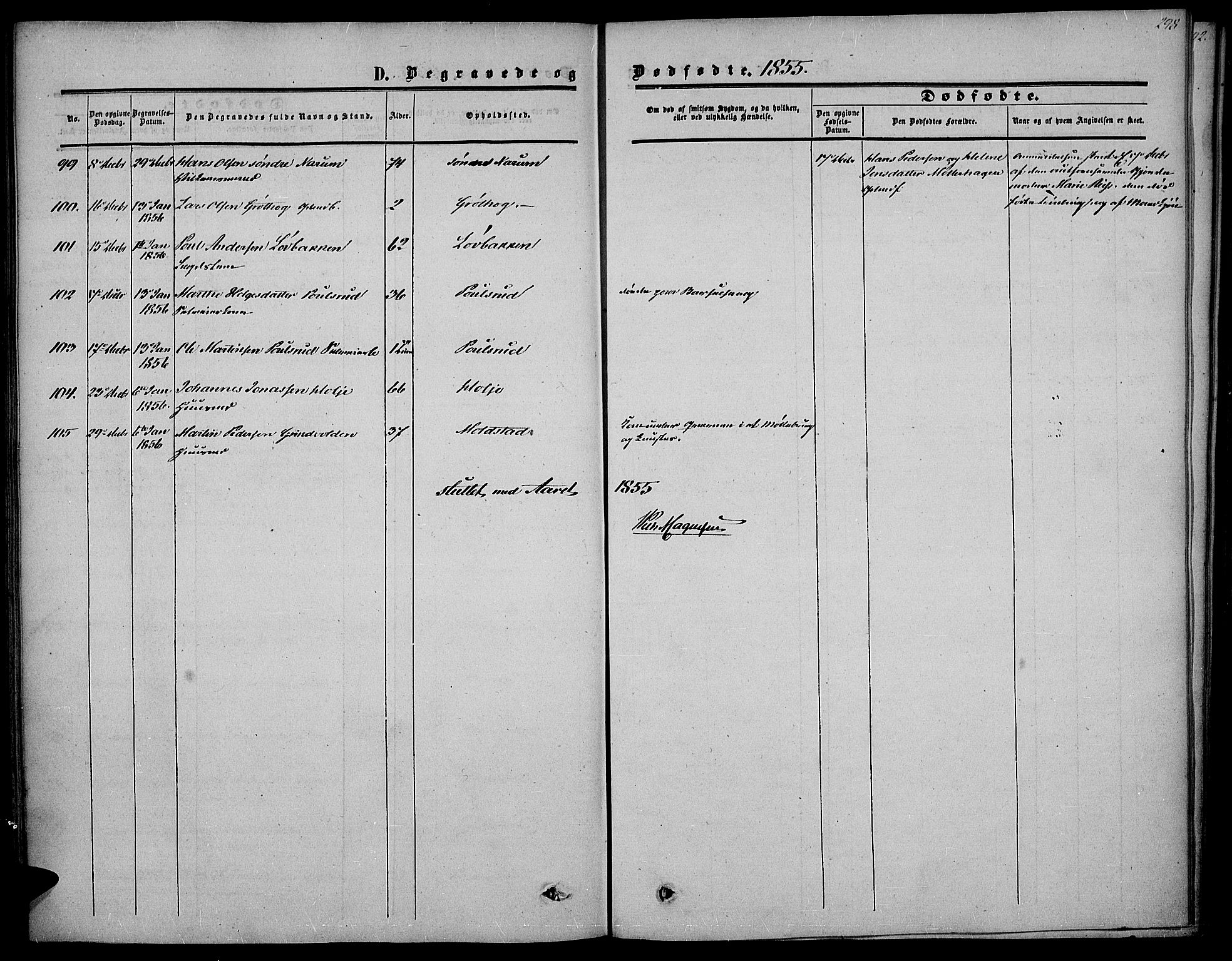 Vestre Toten prestekontor, SAH/PREST-108/H/Ha/Haa/L0005: Parish register (official) no. 5, 1850-1855, p. 298