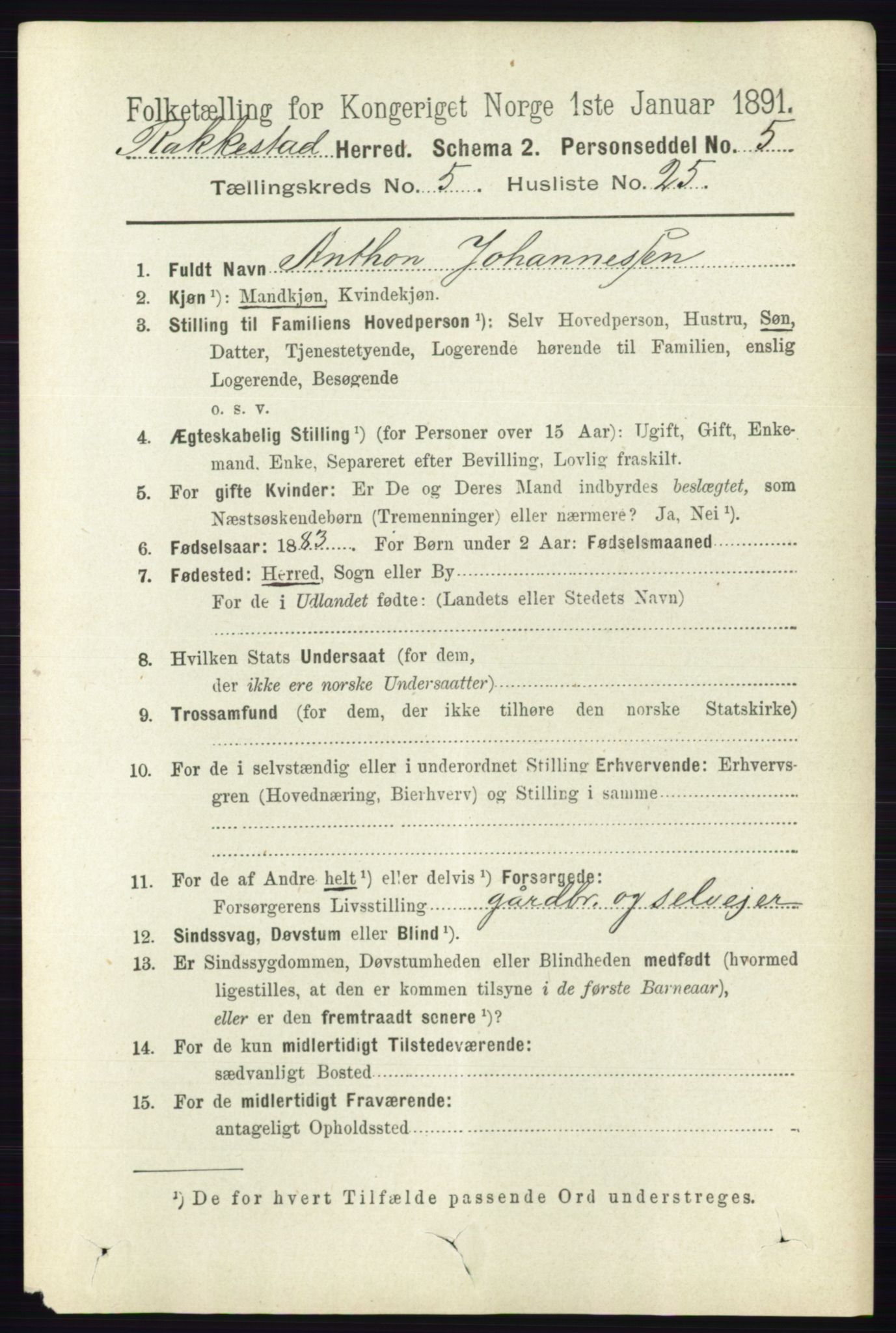 RA, 1891 census for 0128 Rakkestad, 1891, p. 2379