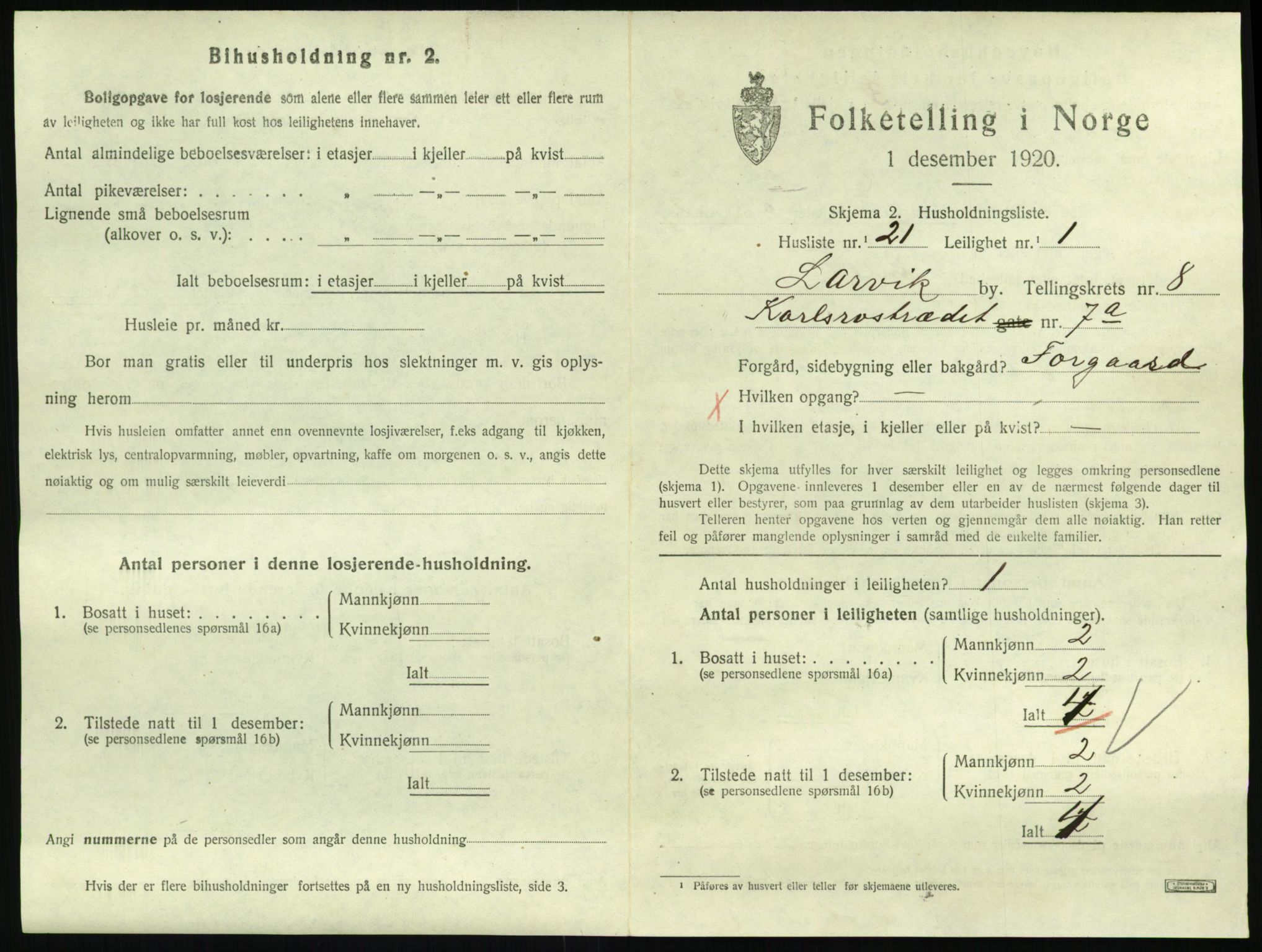 SAKO, 1920 census for Larvik, 1920, p. 6620