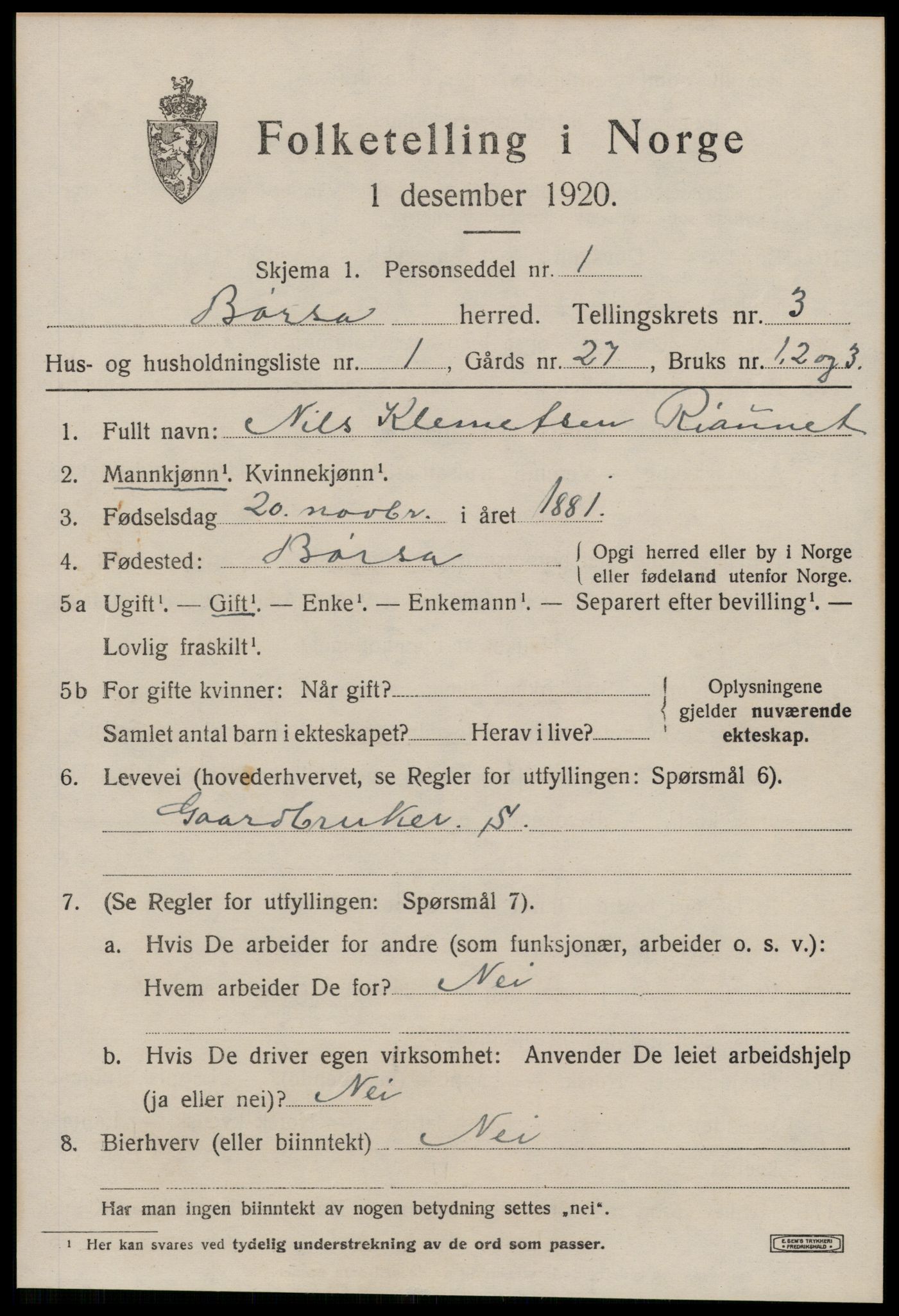 SAT, 1920 census for Børsa, 1920, p. 1643