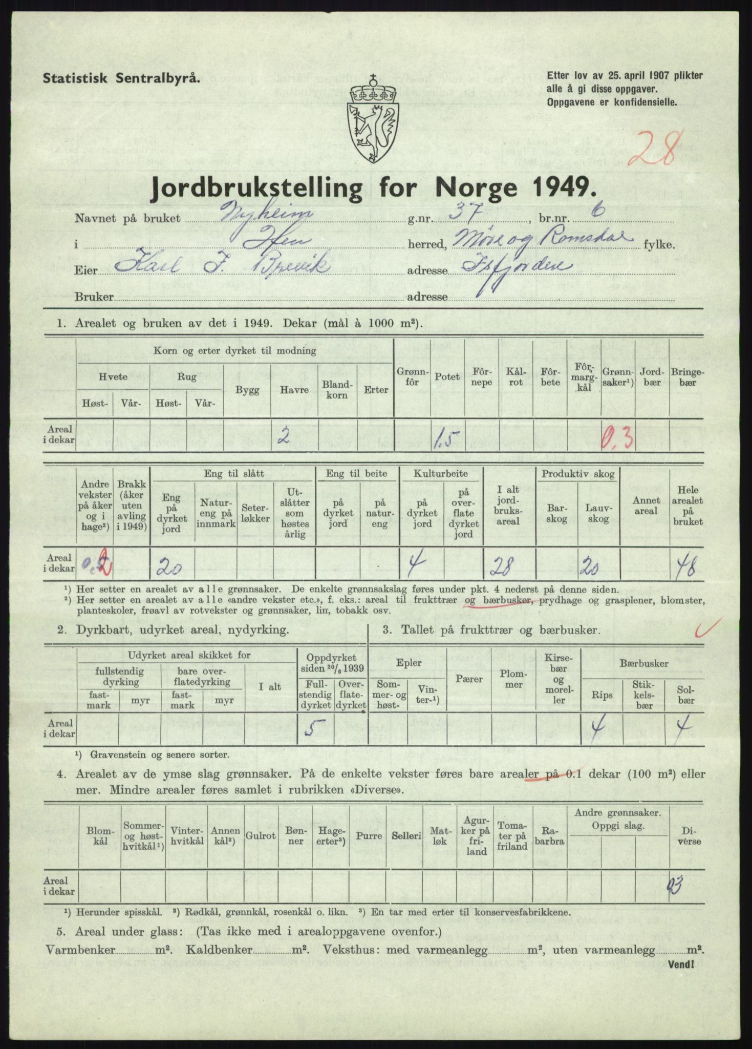 Statistisk sentralbyrå, Næringsøkonomiske emner, Jordbruk, skogbruk, jakt, fiske og fangst, AV/RA-S-2234/G/Gc/L0323: Møre og Romsdal: Grytten og Hen, 1949, p. 675