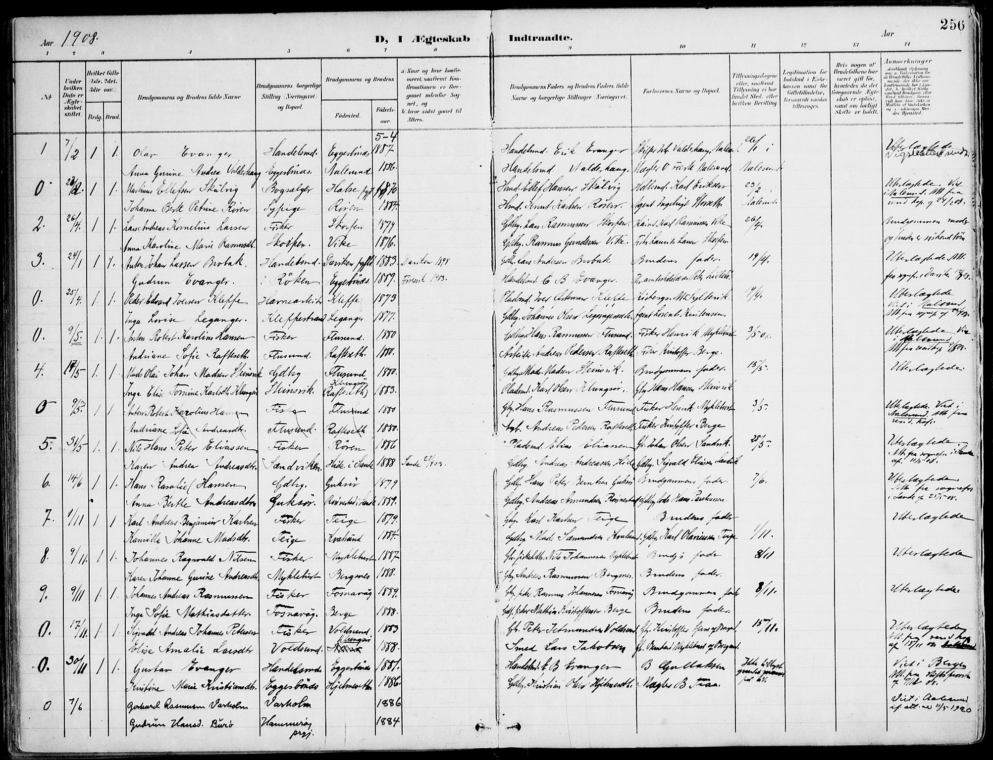 Ministerialprotokoller, klokkerbøker og fødselsregistre - Møre og Romsdal, AV/SAT-A-1454/507/L0075: Parish register (official) no. 507A10, 1901-1920, p. 256