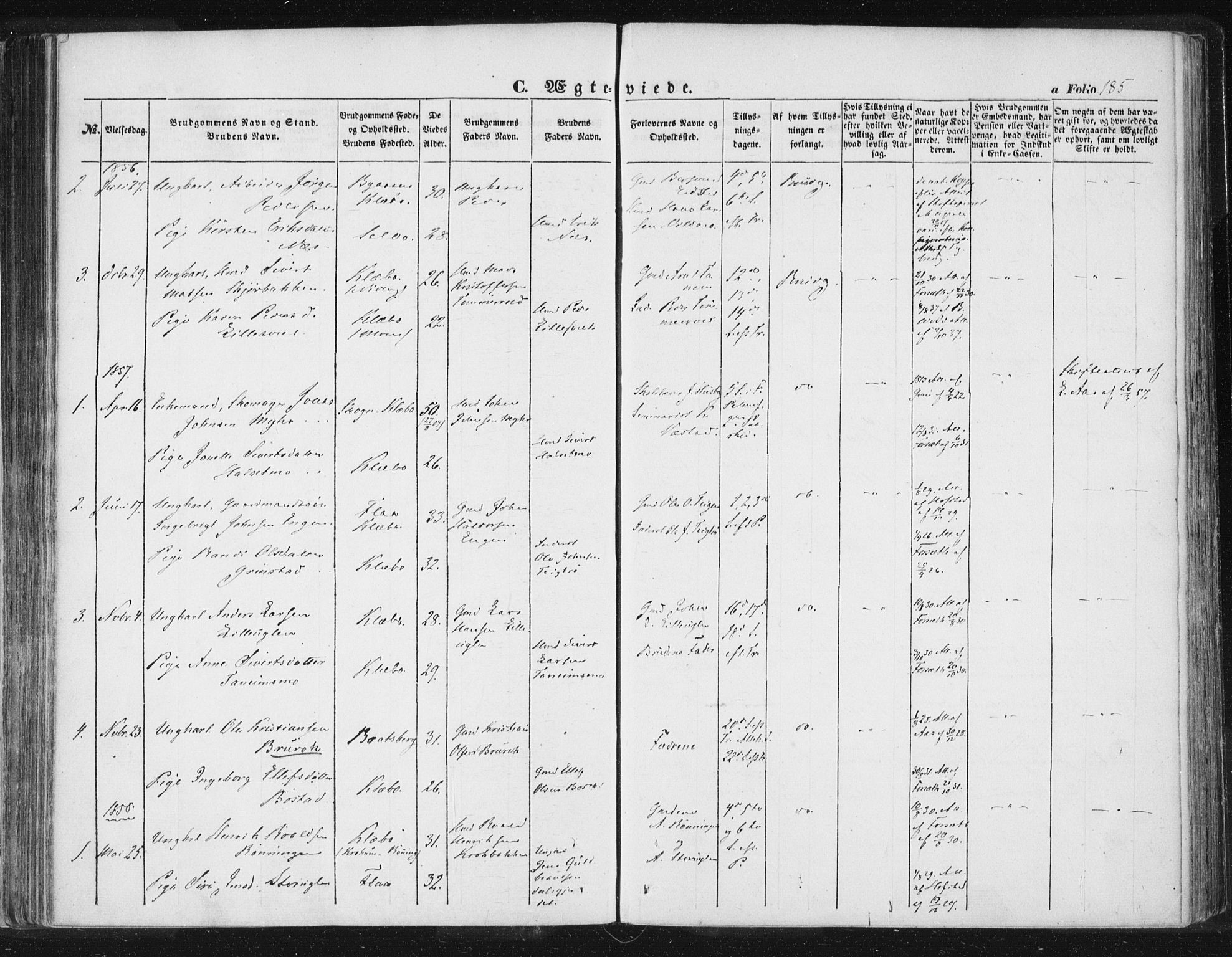 Ministerialprotokoller, klokkerbøker og fødselsregistre - Sør-Trøndelag, SAT/A-1456/618/L0441: Parish register (official) no. 618A05, 1843-1862, p. 185