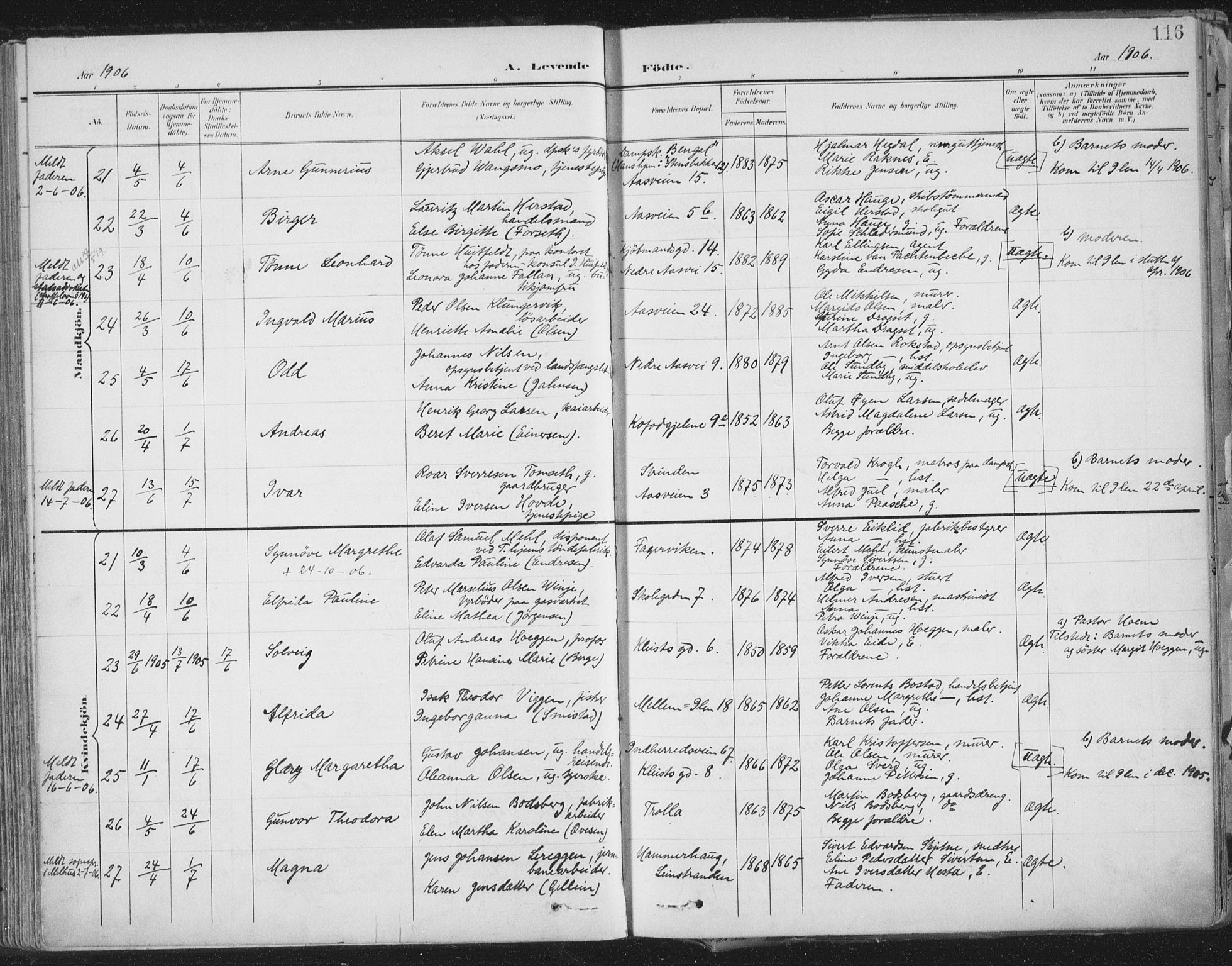 Ministerialprotokoller, klokkerbøker og fødselsregistre - Sør-Trøndelag, AV/SAT-A-1456/603/L0167: Parish register (official) no. 603A06, 1896-1932, p. 116