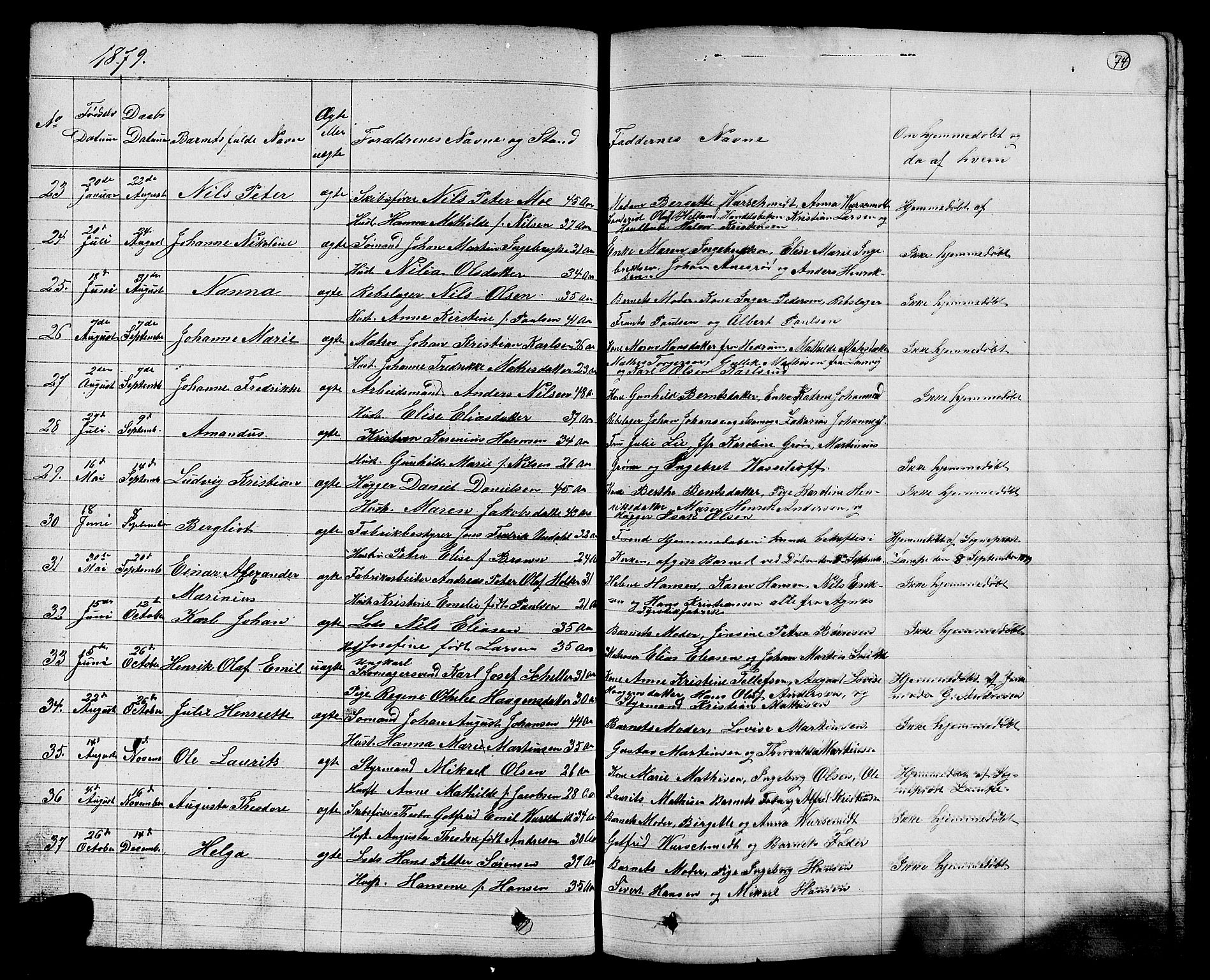 Stavern kirkebøker, AV/SAKO-A-318/G/Ga/L0002: Parish register (copy) no. 2, 1839-1909, p. 74