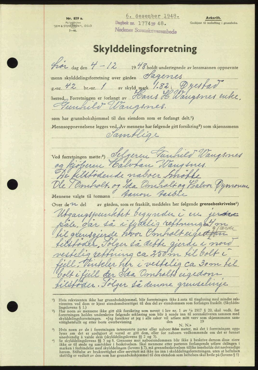 Nedenes sorenskriveri, AV/SAK-1221-0006/G/Gb/Gba/L0060: Mortgage book no. A12, 1948-1949, Diary no: : 1774/1948