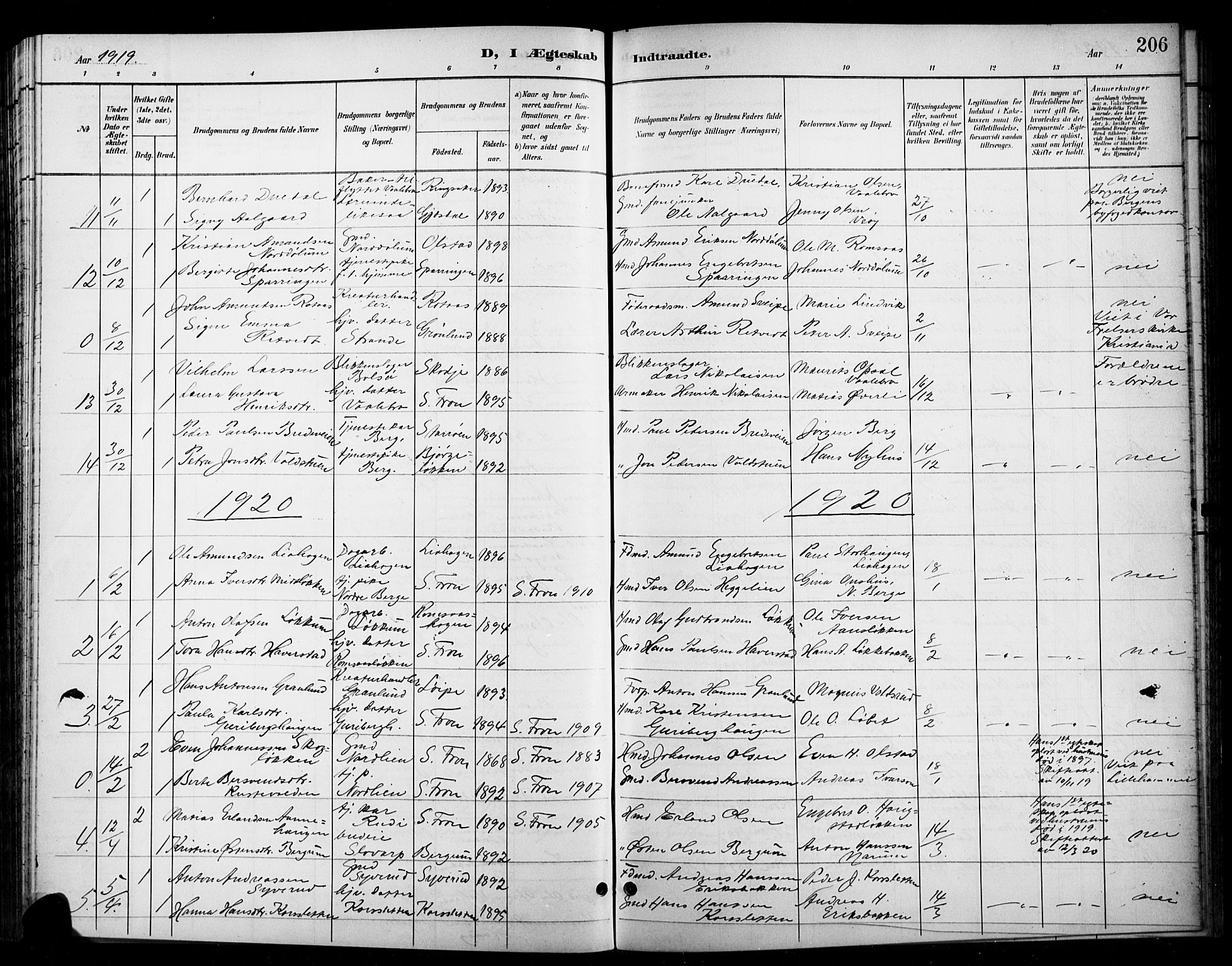 Ringebu prestekontor, SAH/PREST-082/H/Ha/Hab/L0009: Parish register (copy) no. 9, 1899-1921, p. 206
