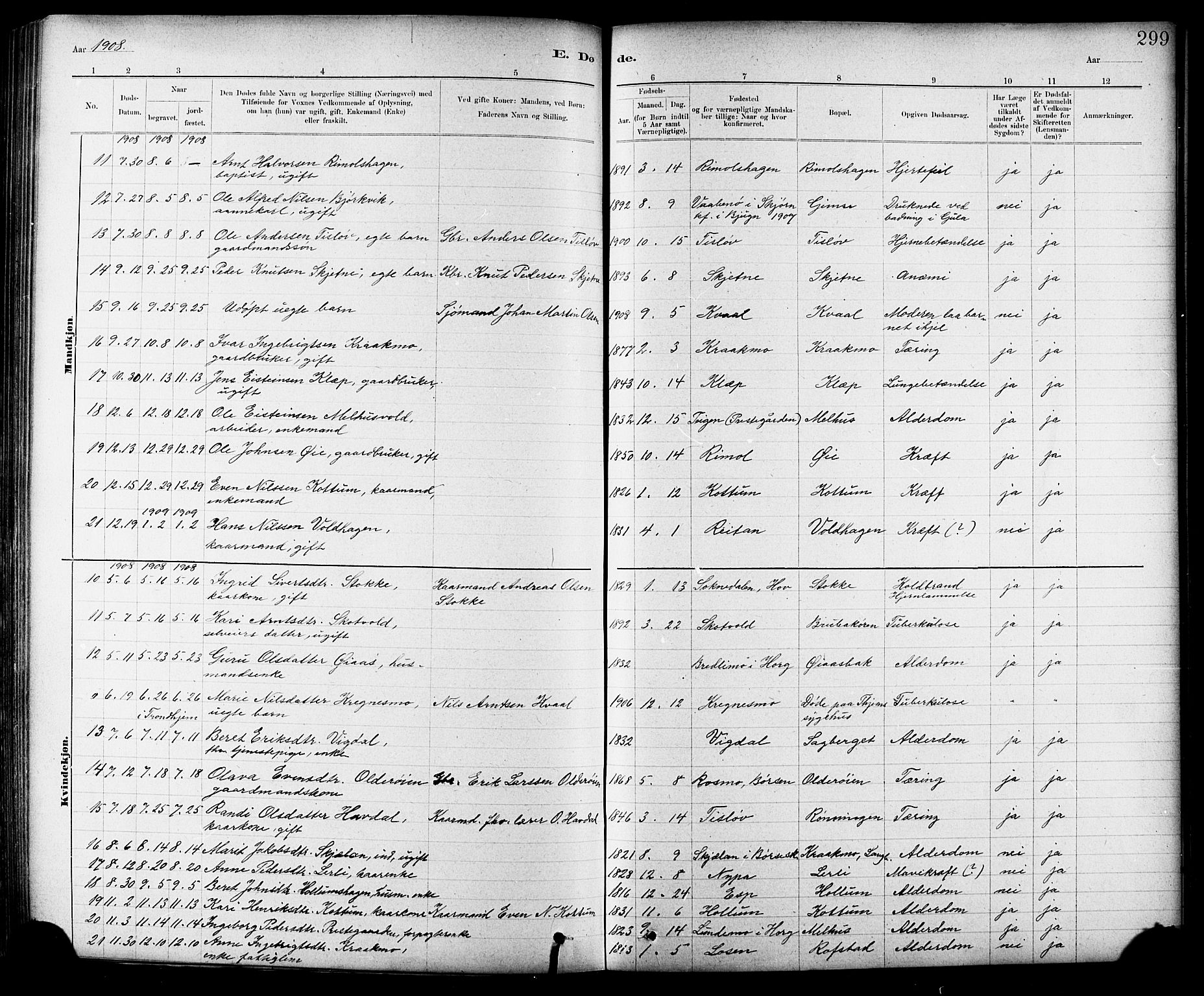 Ministerialprotokoller, klokkerbøker og fødselsregistre - Sør-Trøndelag, SAT/A-1456/691/L1094: Parish register (copy) no. 691C05, 1879-1911, p. 299