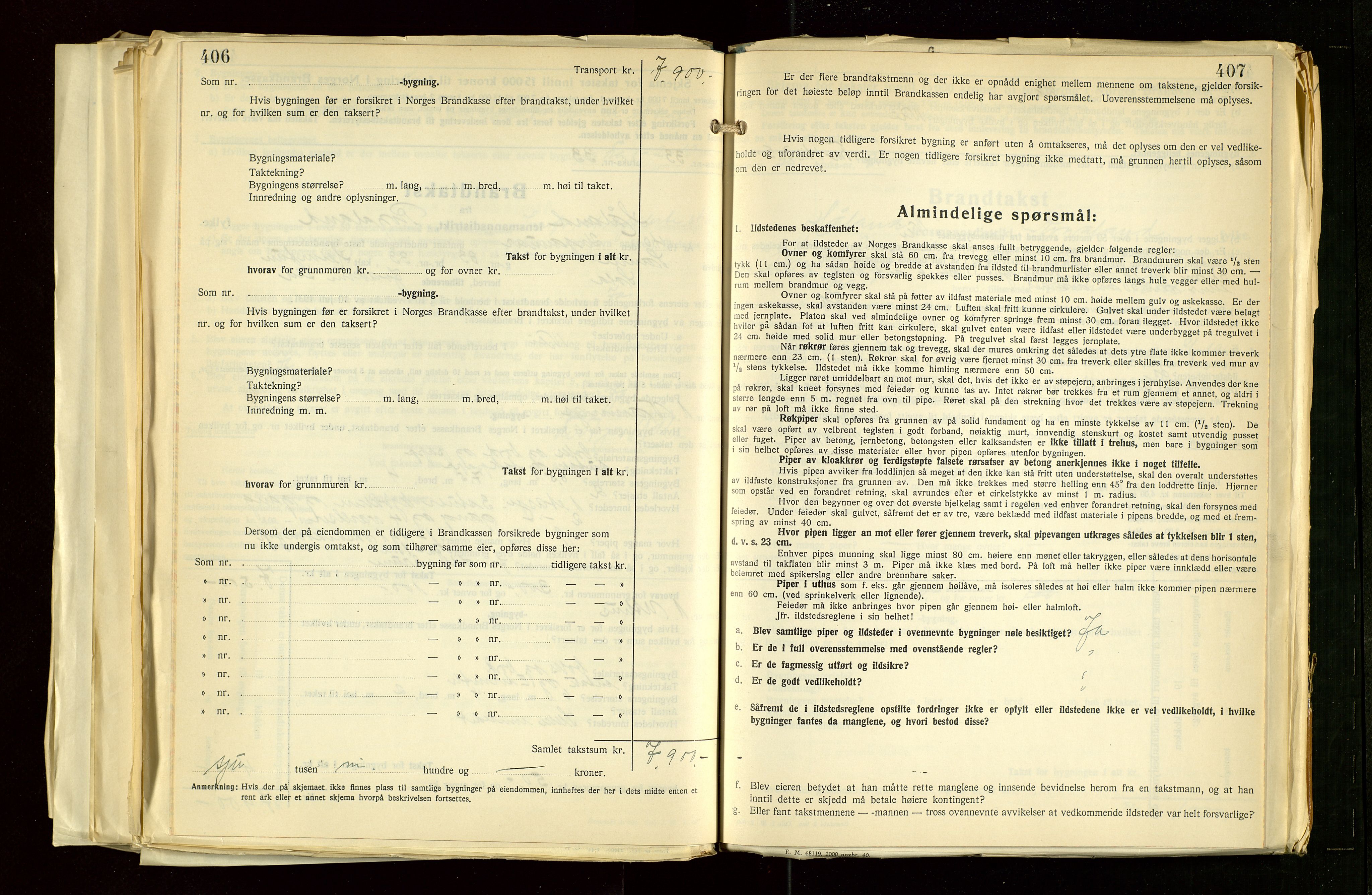 Håland lensmannskontor, AV/SAST-A-100100/Gob/L0012: "Brandtakstprotokoll" - skjematakst. Register i boken., 1938-1941, p. 406-407