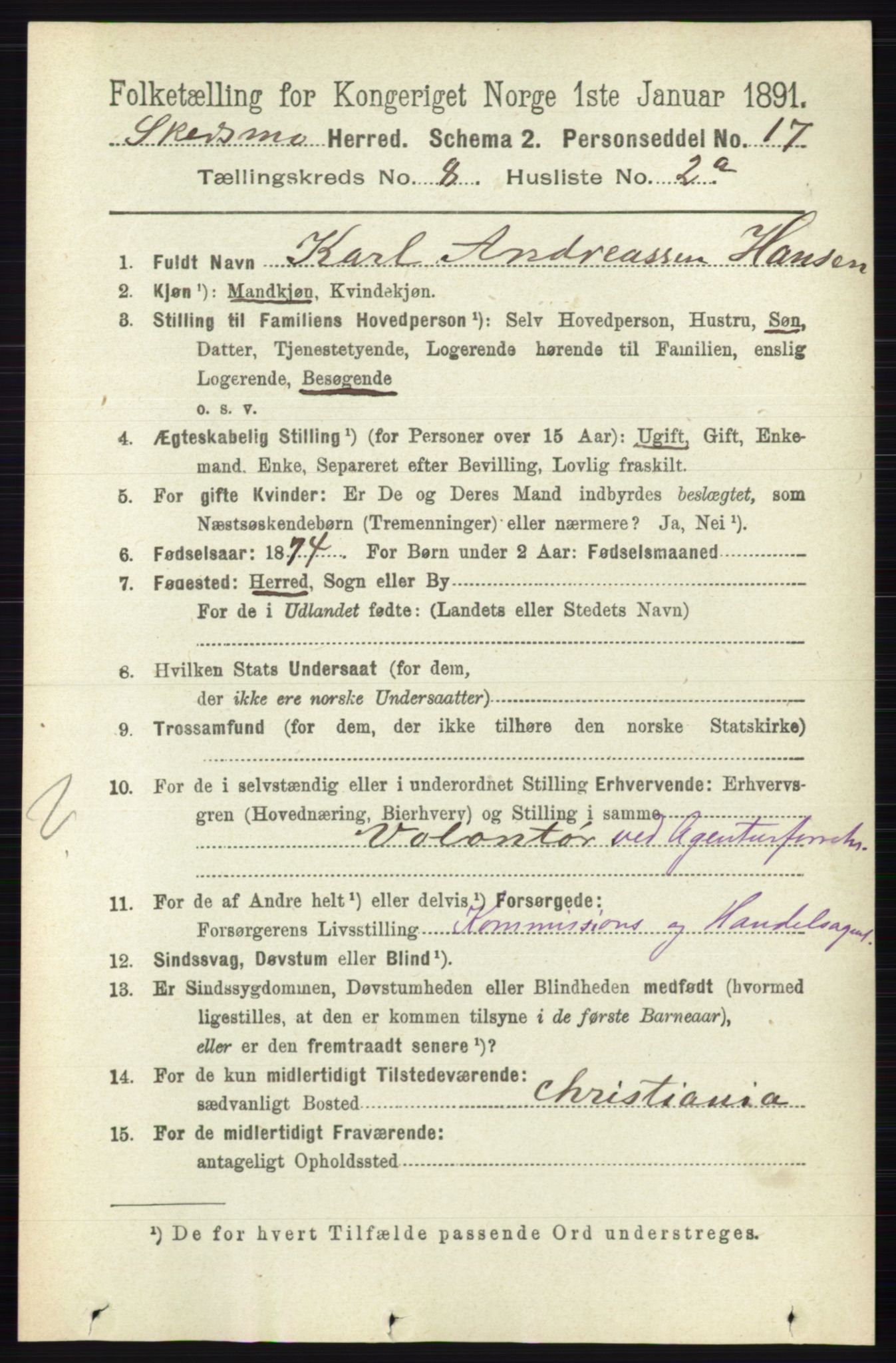 RA, 1891 census for 0231 Skedsmo, 1891, p. 3945