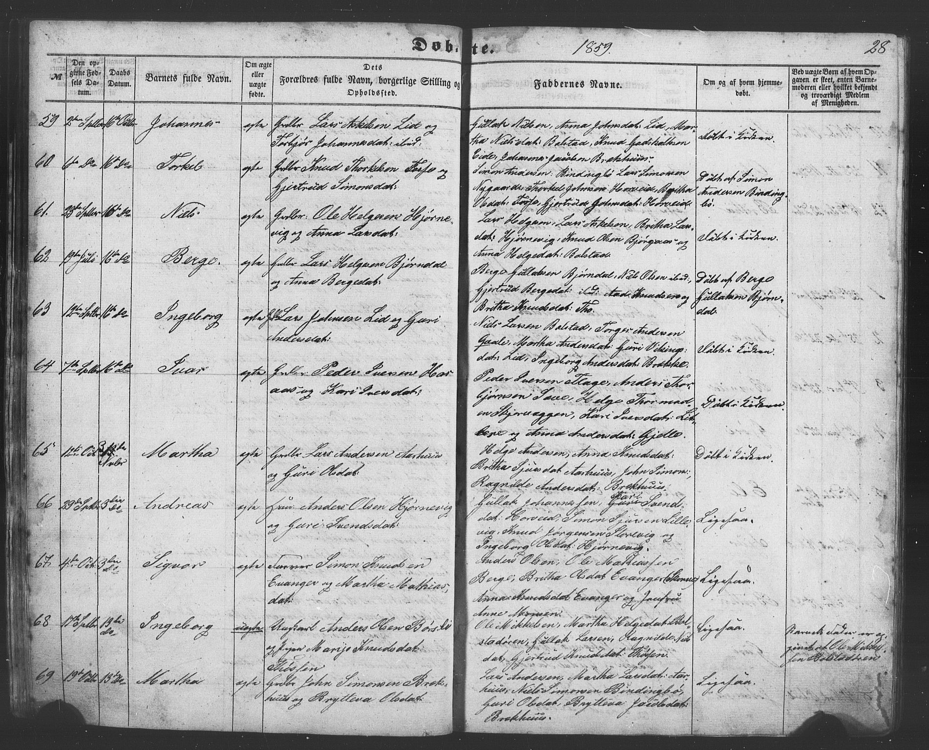 Evanger sokneprestembete, AV/SAB-A-99924: Parish register (copy) no. A 1, 1855-1864, p. 28